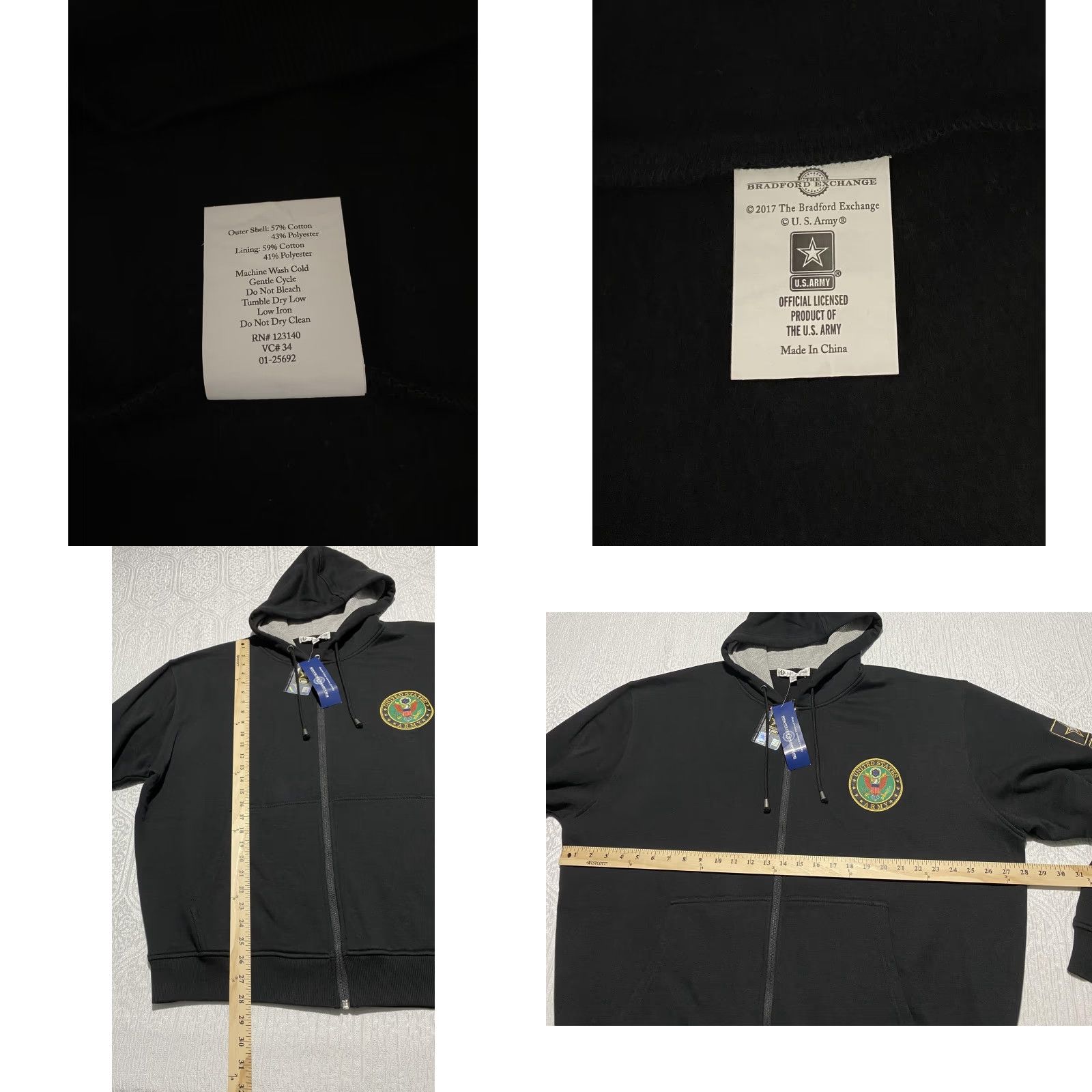 Vintage Bradford Exchange Hoodie Mens XL Black Full Zip US Army This We'll Defend Eagle Size US XL / EU 56 / 4 - 8 Thumbnail