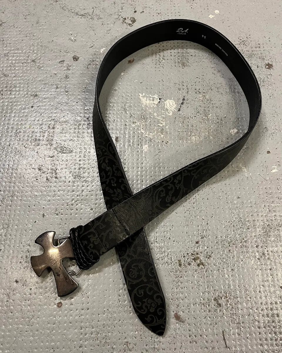 Daniele Alessandrini Black Leather Cross Buckle Belt display picture 3