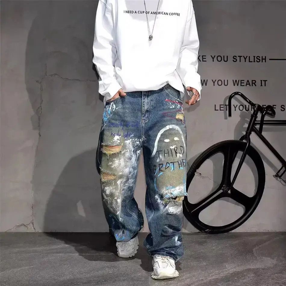 Japanese Brand Retro loose graffiti wide leg jeans Size US 32 / EU 48 - 2 Thumbnail