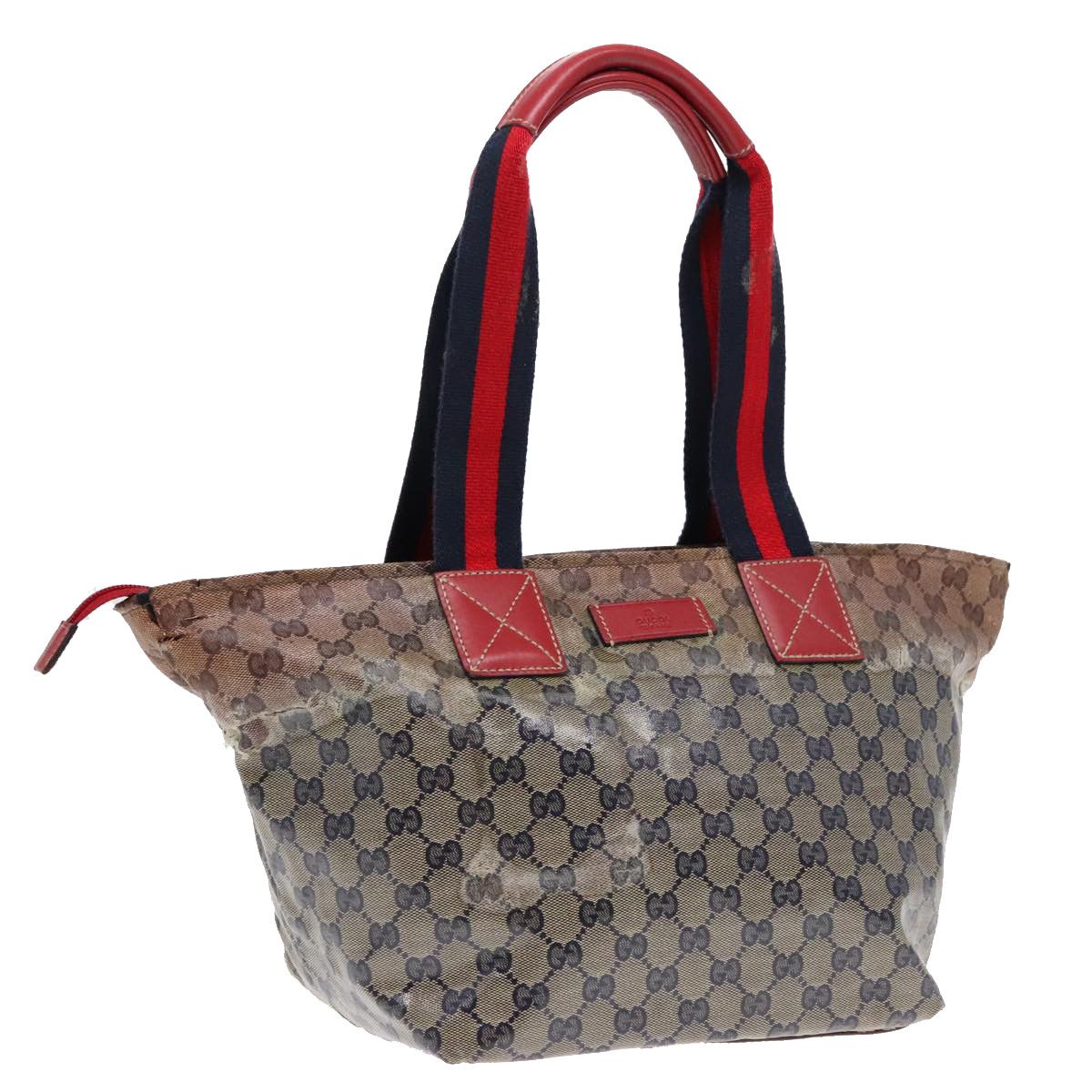 GUCCI GG Crystal Sherry Line Tote Bag Gold Red Navy 131230 Auth 92366