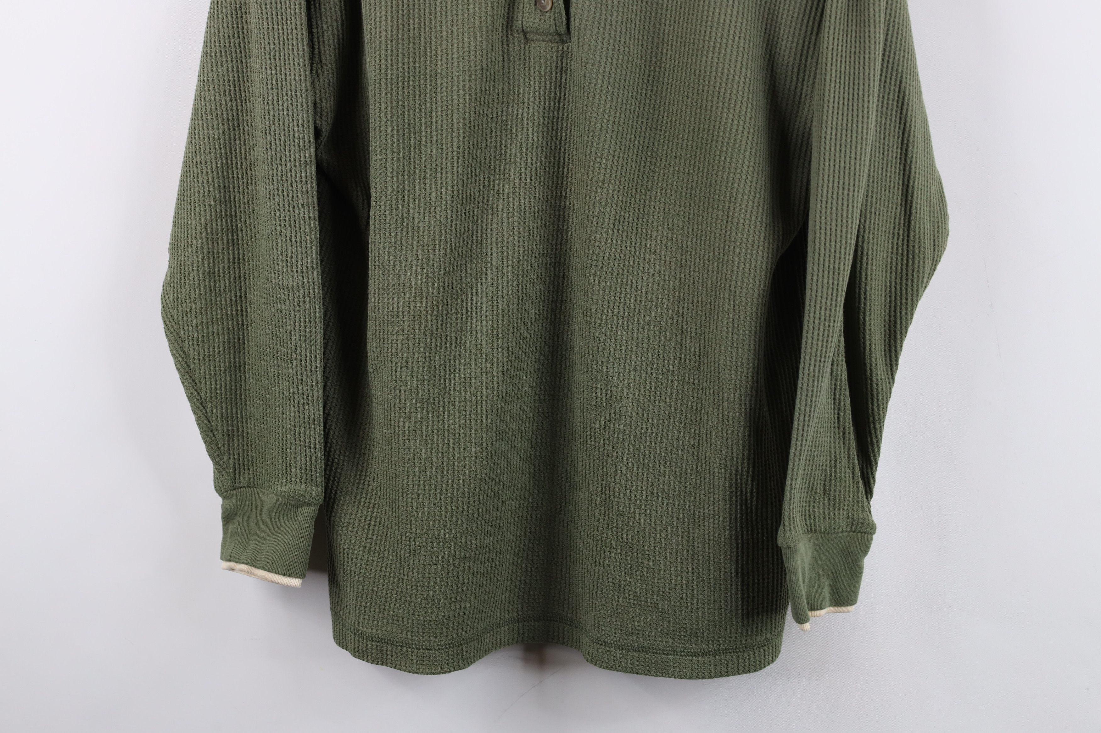 Vintage Vintage 90s Streetwear Thermal Knit Henley T-Shirt Green Size L / US 10 / IT 46 - 3 Thumbnail