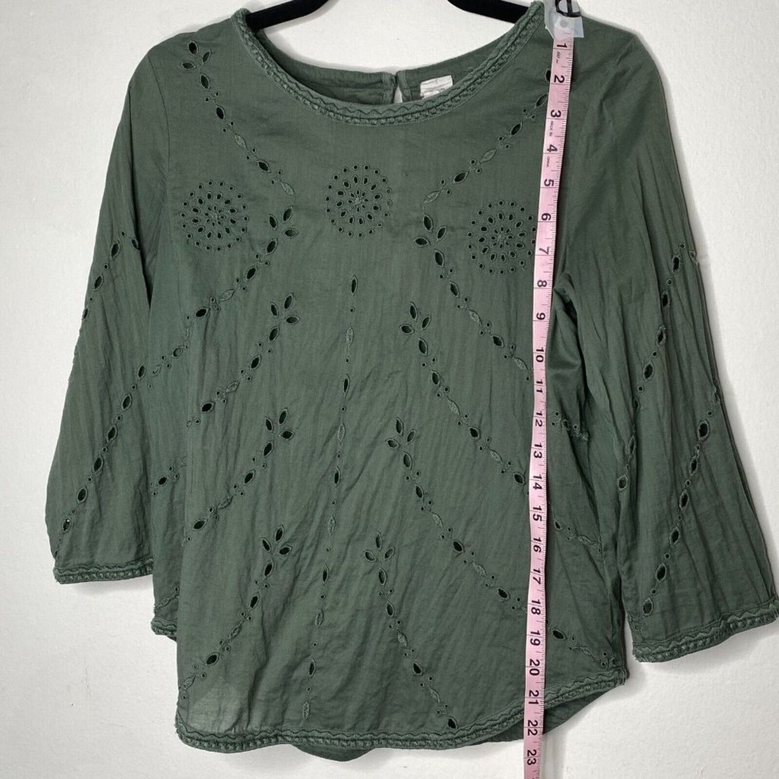 Gap Gap Green Embroidered Eyelet 3/4 Sleeve Crew Neck Blouse XS Size XS / US 0-2 / IT 36-38 - 9 Thumbnail