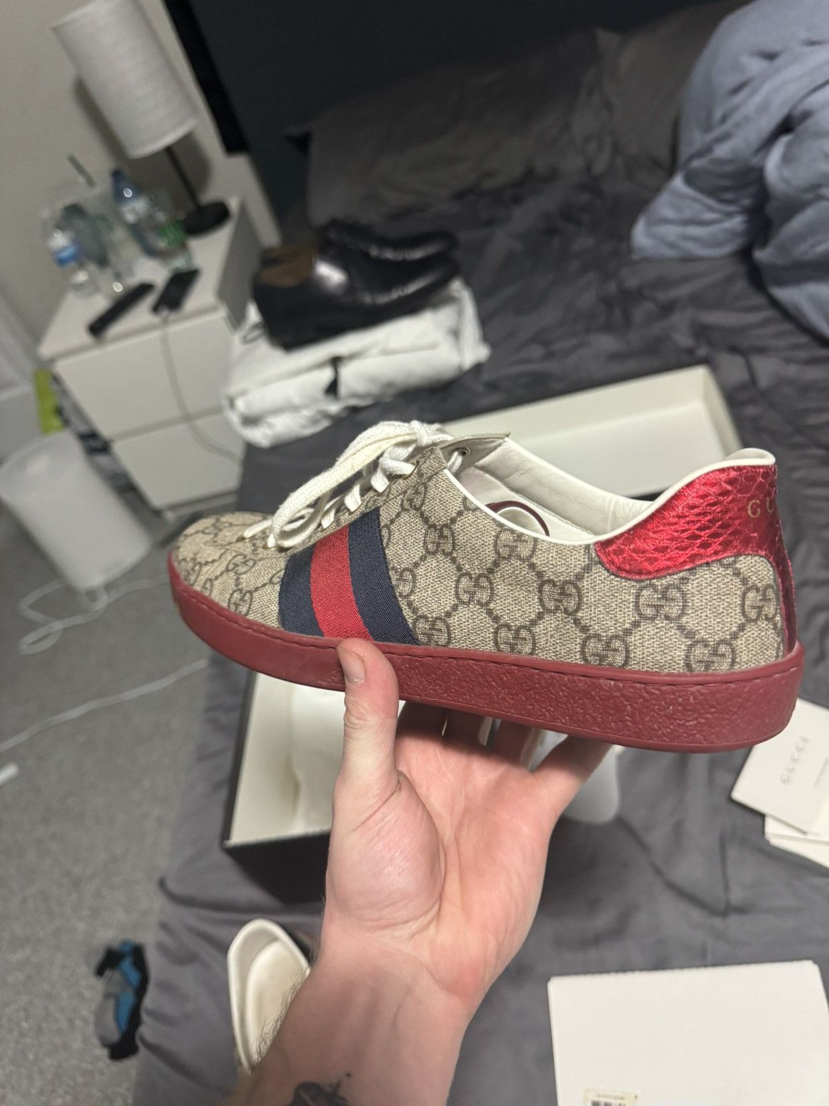 Gucci Beige GUCCI ACE GG MONOGRAM SHOES Size US 8 / EU 41 - 4 Thumbnail