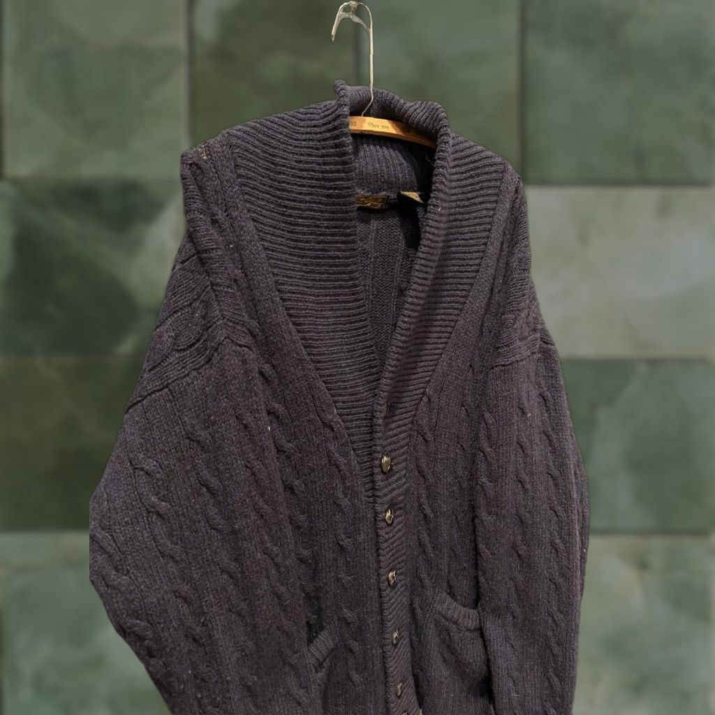 Eddie Bauer VINTAGE Eddie Bauer Wool Cable-Knit Cardigan Sweater L Blue 90s Mens Men’s Wool Camper Size US L / EU 52-54 / 3 - 1 Thumbnail