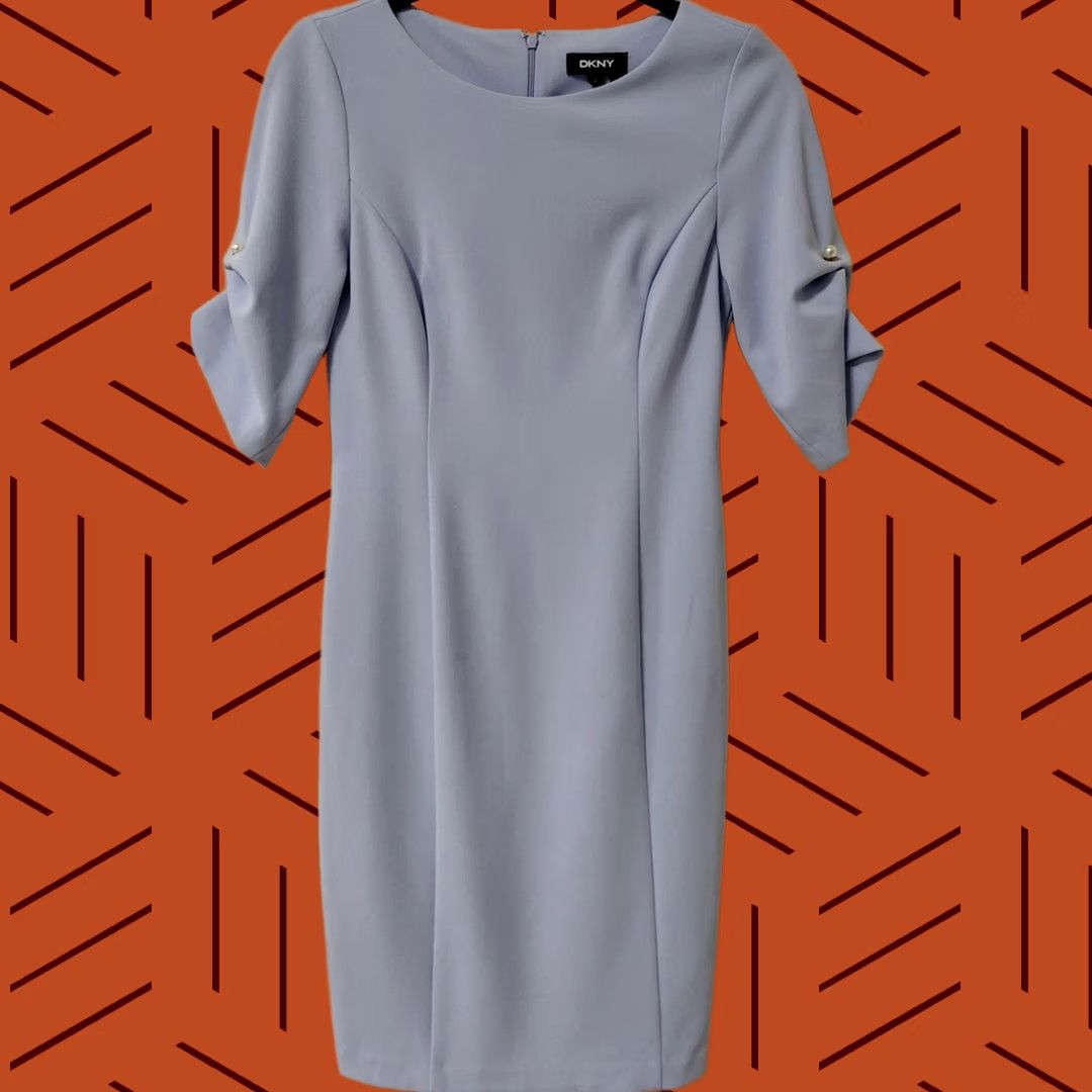 DKNY DKNY Sheath Dress Women Size 2 Light Blue Solid Knee Length 3/4 Sleeve Size XS / US 0-2 / IT 36-38 - 1 Thumbnail