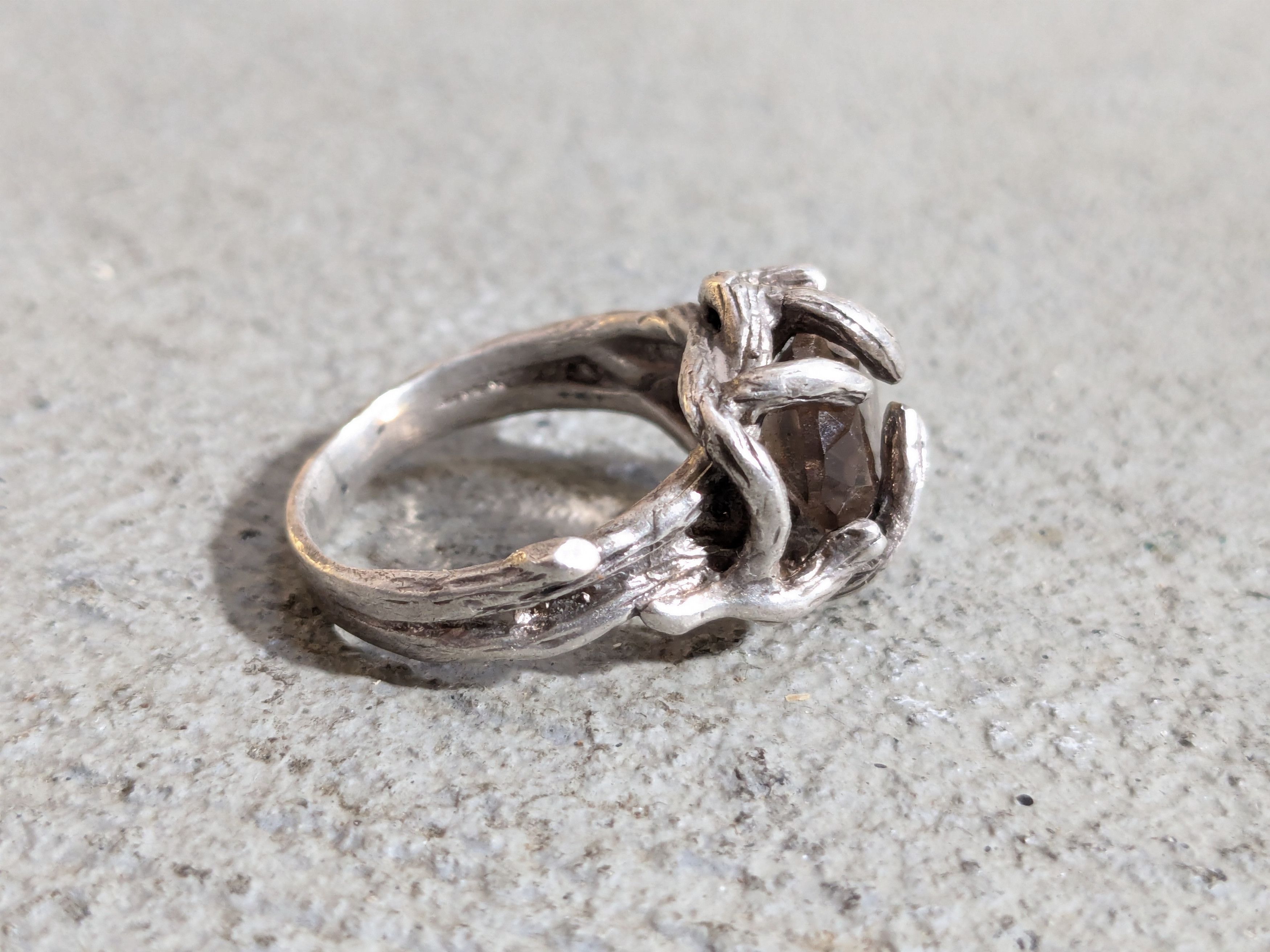 Vintage Vintage Sterling Silver Ring Smoky Quartz 8.25 Brutalist Size ONE SIZE - 7 Thumbnail