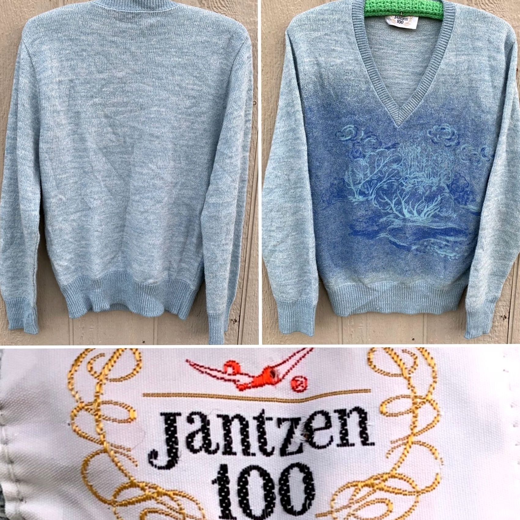 Jantzen VINTAGE Jantzen 100 Sweater Long Sleeve V-Neck Graphic Print Blue Size L Menskeletal Size US L / EU 52-54 / 3 - 4 Thumbnail