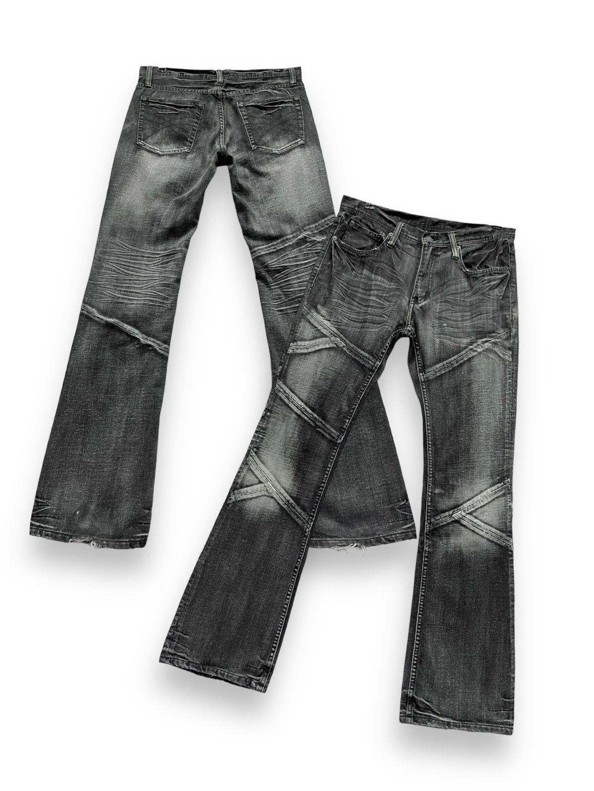 Japanese Brand BLACK PUNK FLARE🔥Vintage EDGE X RUPERT Black Spliced Denim Size US 31 - 1 Thumbnail