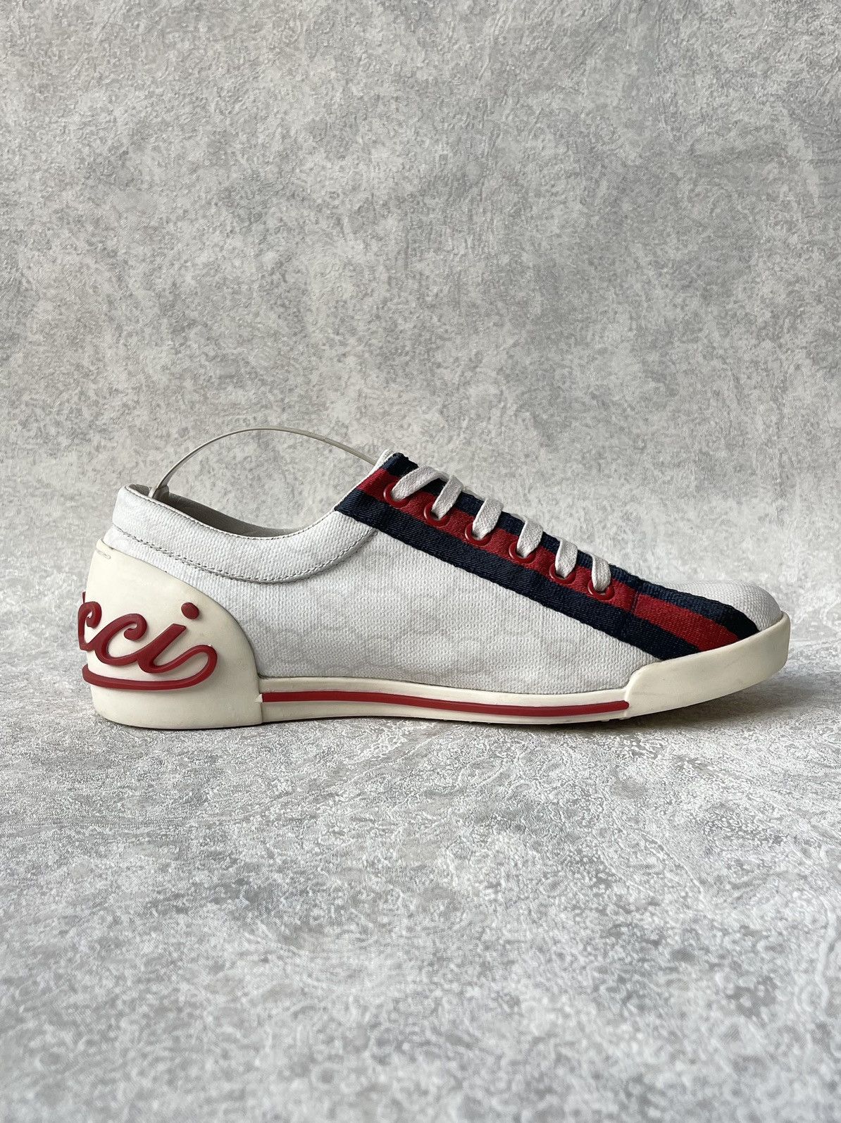 Gucci Gucci GG Monogram Canvas Sneakers Red Blue Web Script Logo Size US 7 / IT 37 - 16 Thumbnail