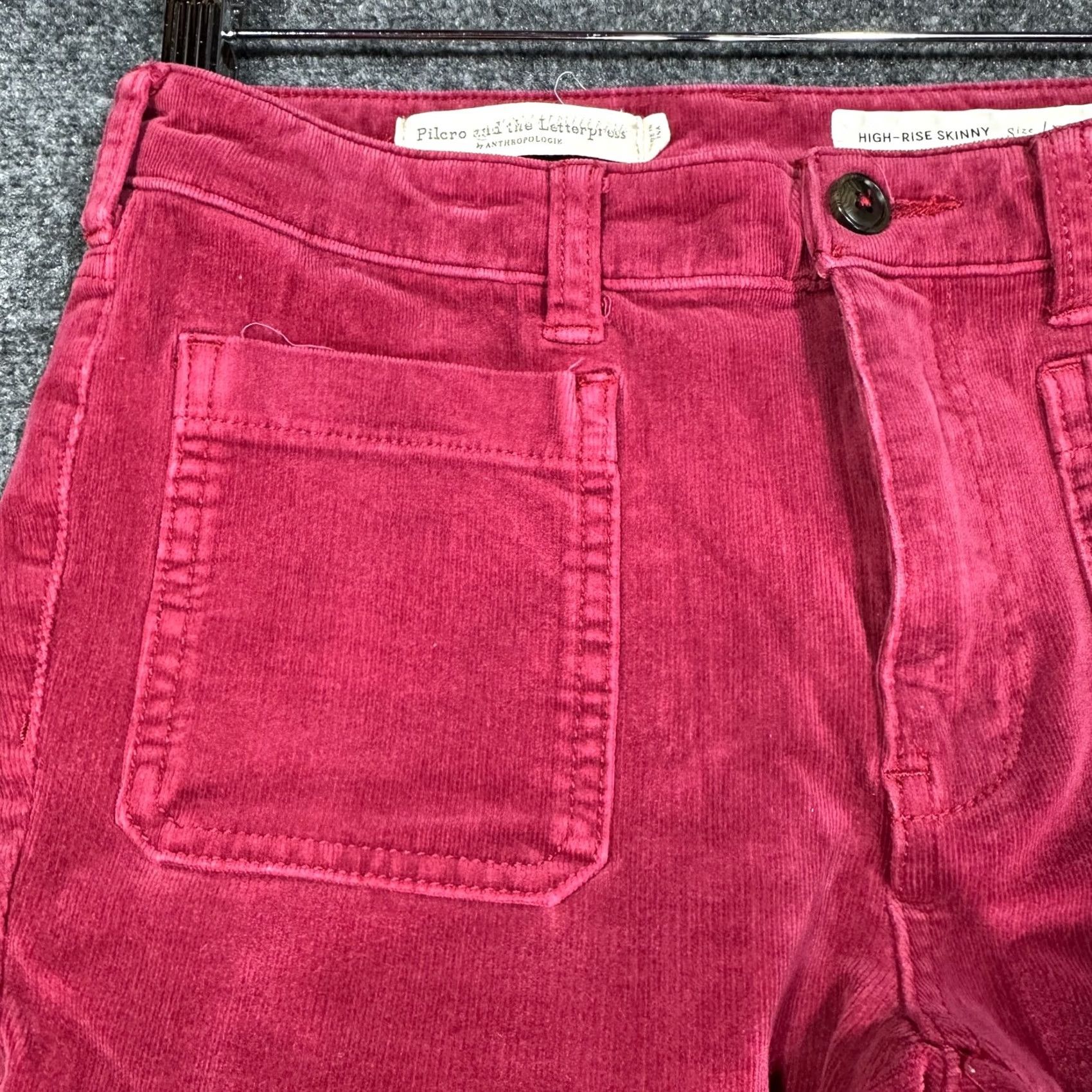 Anthropologie Anthropologie Pilcro Letterpress Pants Womens 27 HIgh Rise Skinny Corduroy Red Shirt Size 27" / US 4 / IT 40 - 6 Thumbnail