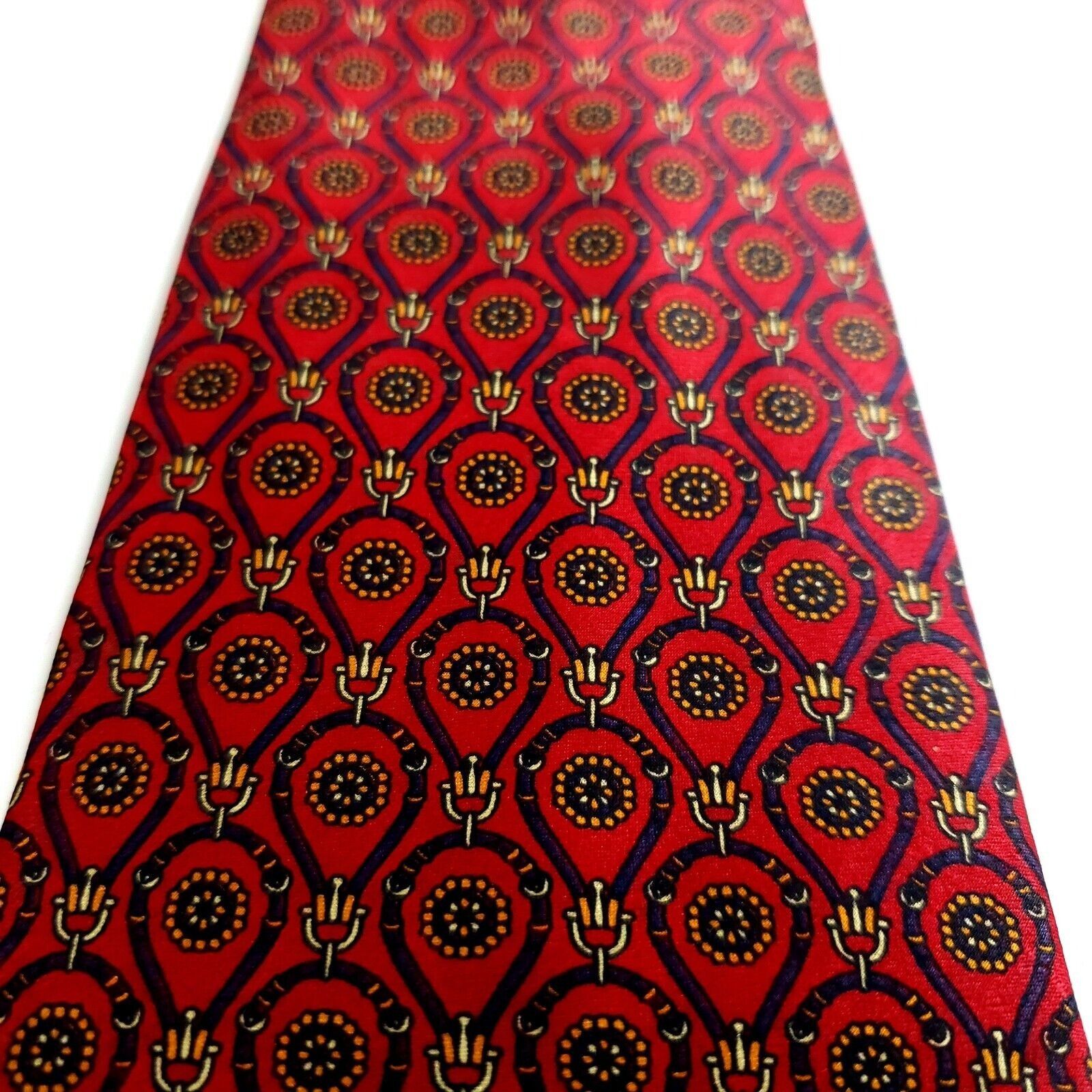Bill Blass Bill Blass Red Floral Print Short Silk Tie Size ONE SIZE - 2 Thumbnail