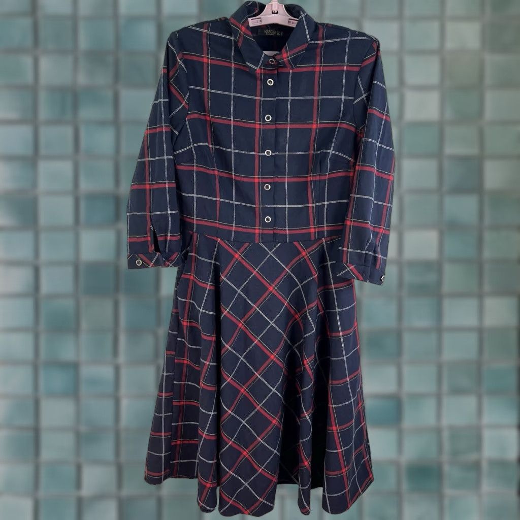 Vintage VINTAGE Verom Plaid Midi Dress Womens 8 Blue Size M / US 6-8 / IT 42-44 - 1 Thumbnail