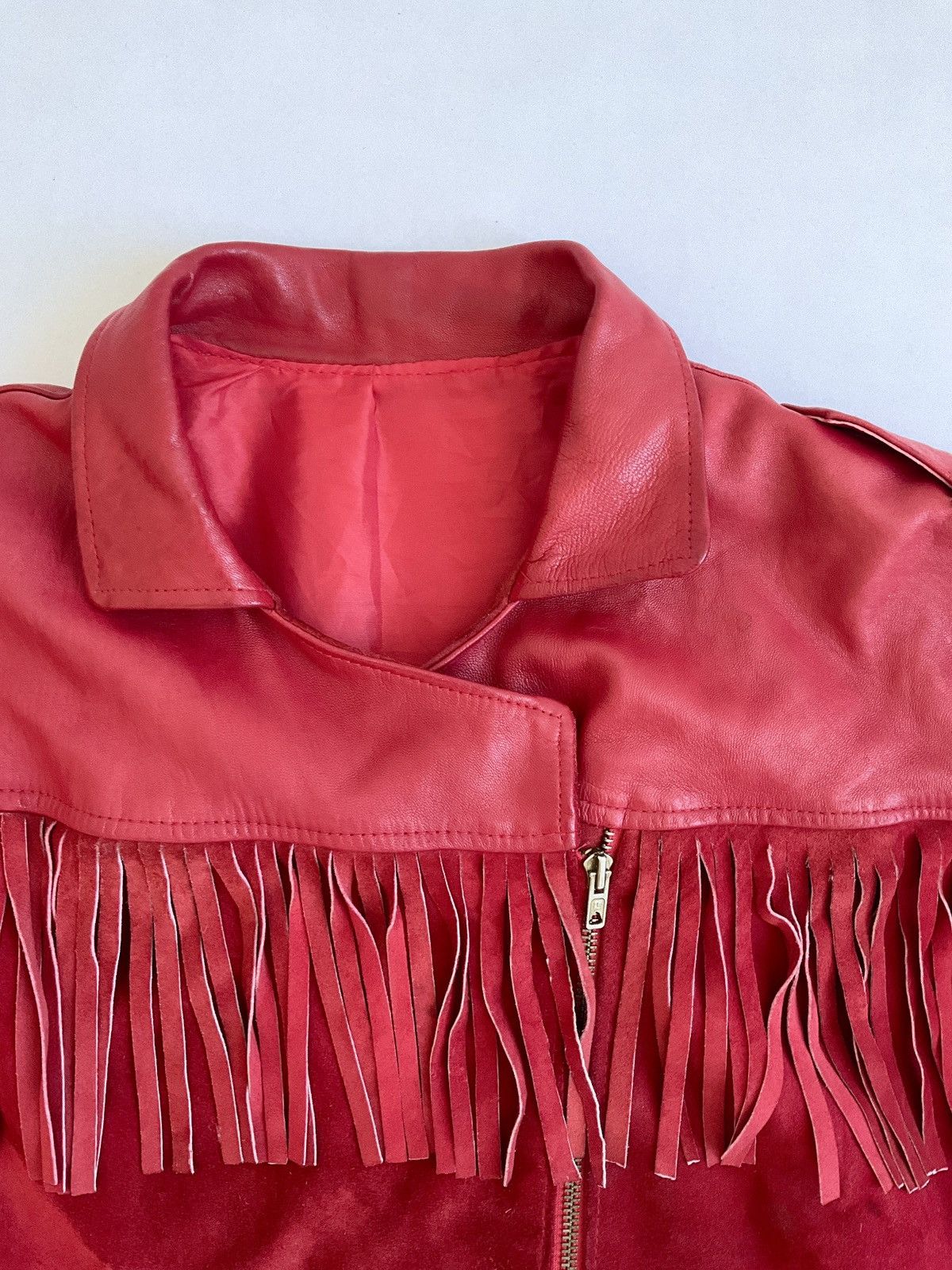 Vintage Vintage red leather jacket with bangs Size L / US 10 / IT 46 - 6 Thumbnail