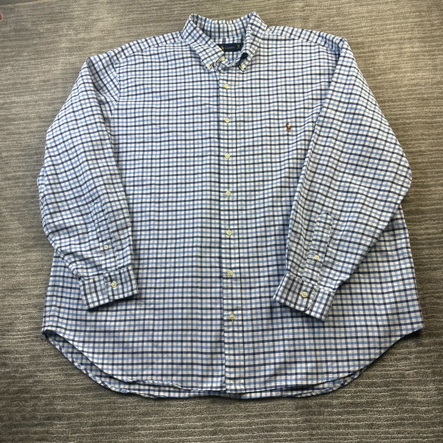 Polo Ralph Lauren Ralph Lauren Shirt Mens 2XB 2XL Big Blue Button Up Flesh Pony Oxford Plaid Cotton Button-Up Casual Formal Size US XXL / EU 58 / 5 - 2 Thumbnail