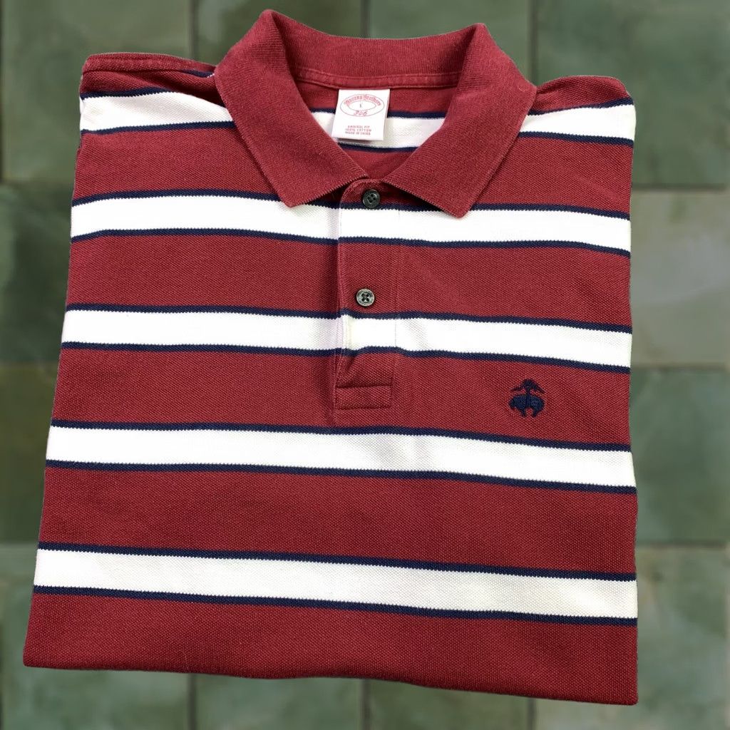 Brooks Brothers Brooks Brothers 346 Red Striped Polo Shirt Original Fit Embroidered Logo Men Large Size 42R - 1 Thumbnail