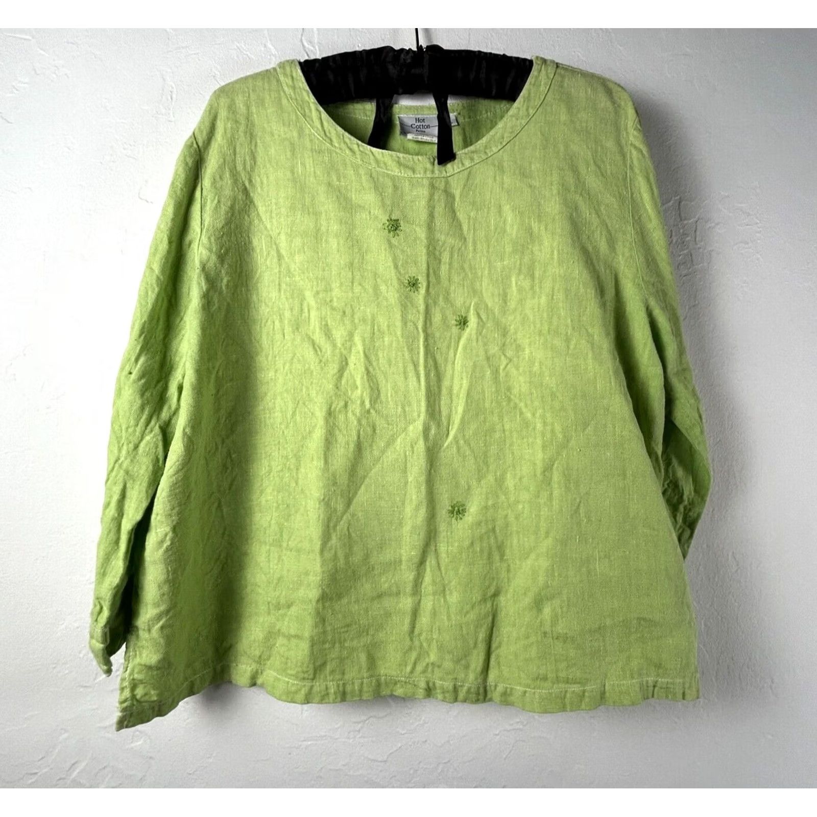 Vintage Hot Cotton Petite by Marc Ware Womens Flower Embroidered Blouse Green Long Sleeve Scoop Neck Casual Blouse Adults Womens Size L / US 10 / IT 46 - 2 Thumbnail