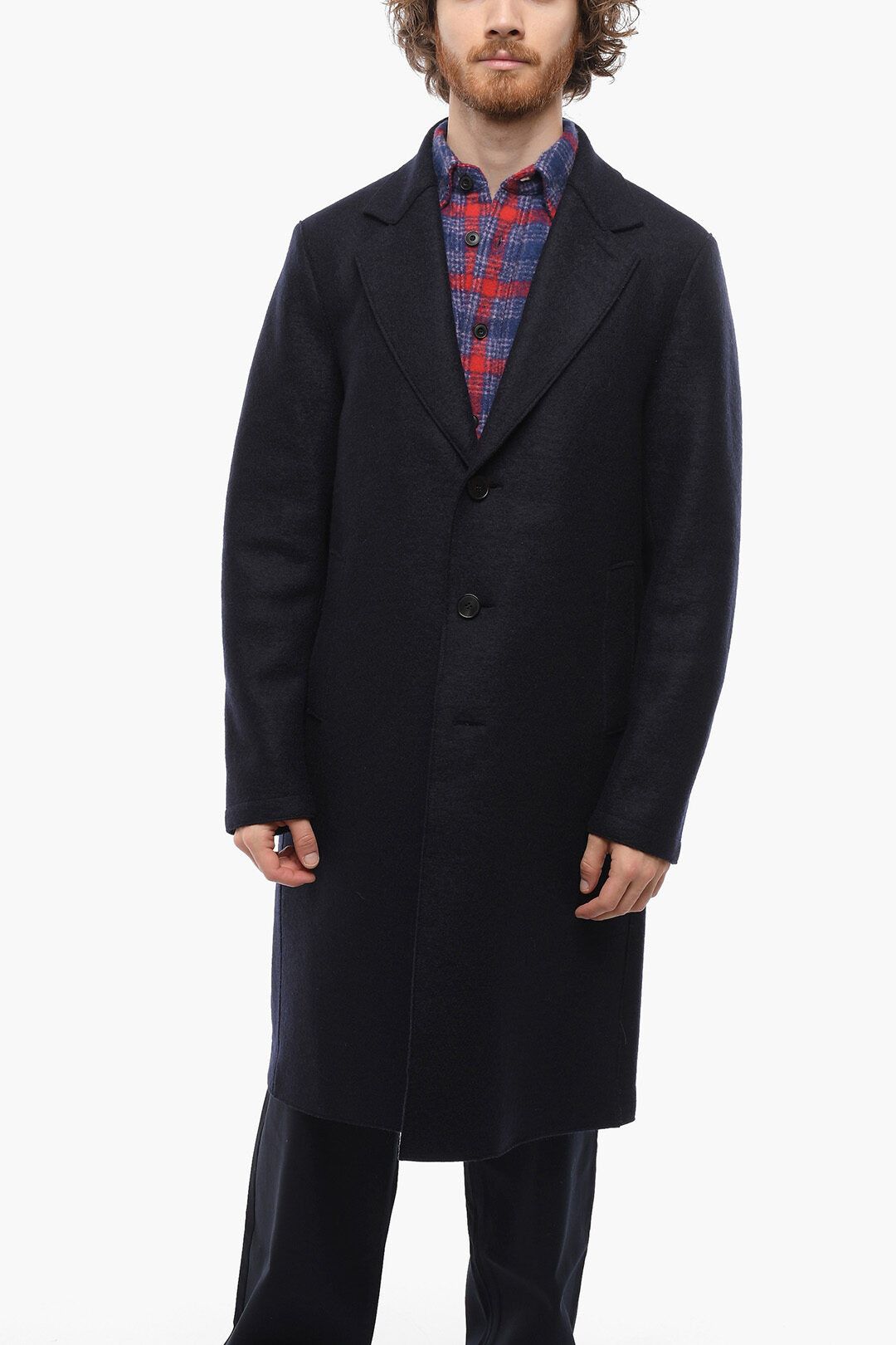 image of Harris Wharf London Og1Mm1223 Wool Coat In Midnight Blue, Men's (Size Large)