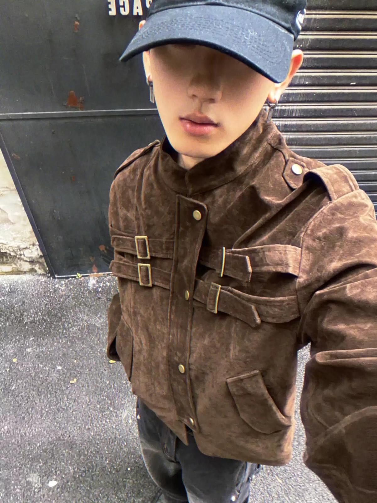 Vintage Brown Vintage Military Style Buckle Jacket, Casual Outerwear Size US L / EU 52-54 / 3 - 3 Thumbnail
