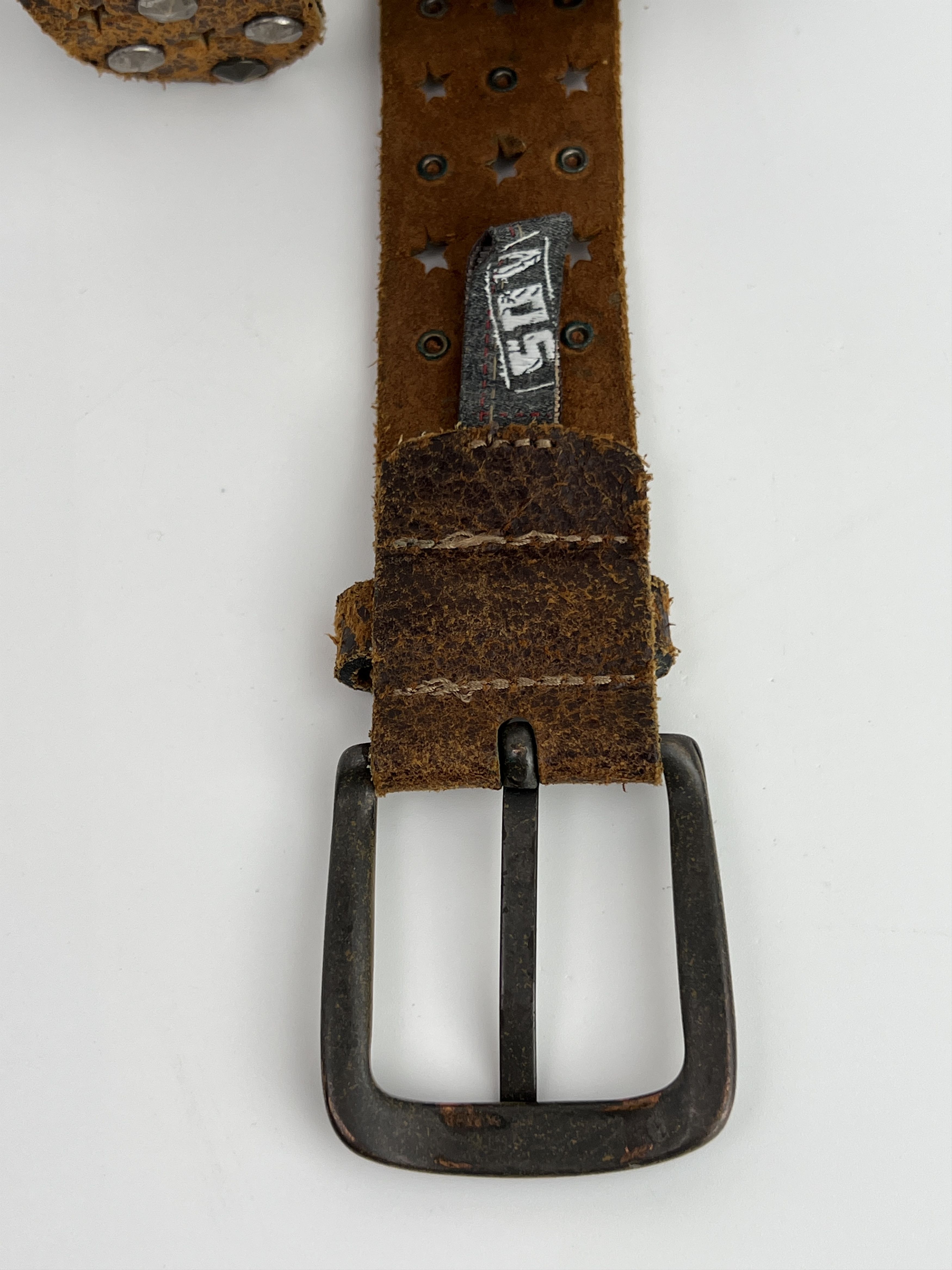 Vintage Y2K Brown Leather Rhinestones Studded Belt Size ONE SIZE - 6 Thumbnail