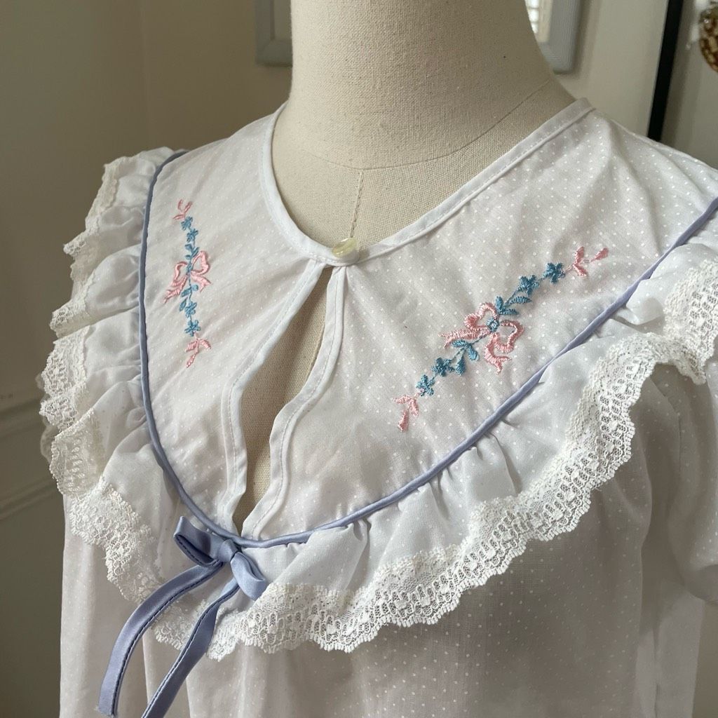 Vintage Vintage 70s Glencraft Nightgown Union Label White Swiss Dot Size ONE SIZE - 4 Thumbnail