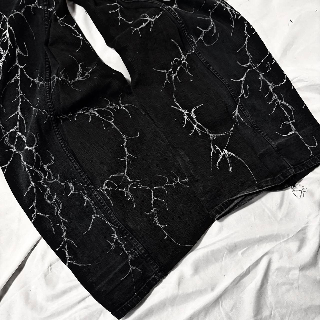 Japanese Brand Custom Black Baggy Jeans with White cyber sigilismPrint Size US 36 / EU 52 - 3 Thumbnail
