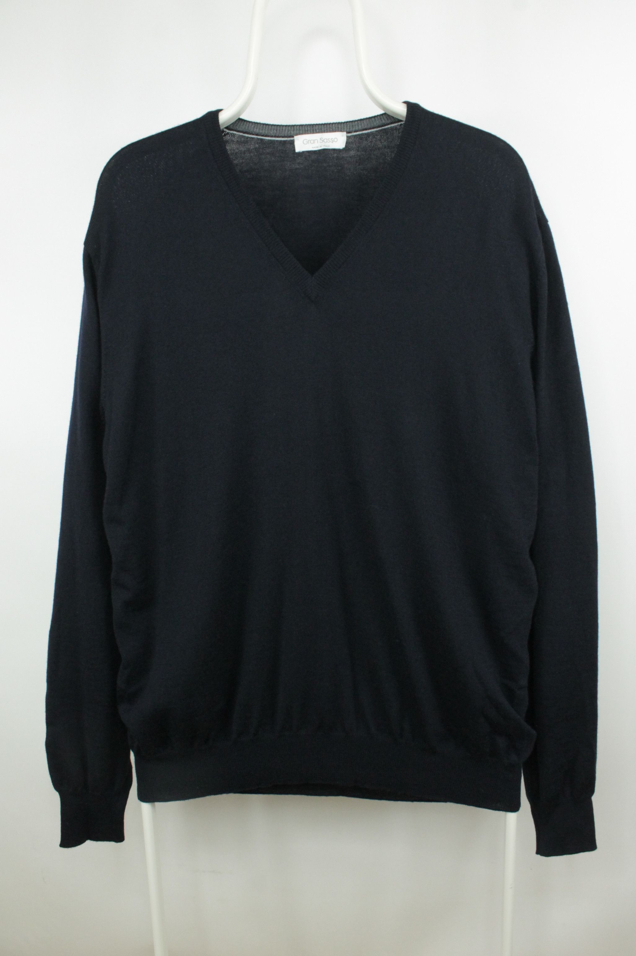 Gran Sasso Gran Sasso V-Neck Navy Knit Wool Sweater Pullover Men's Size US XL / EU 56 / 4 - 1 Thumbnail