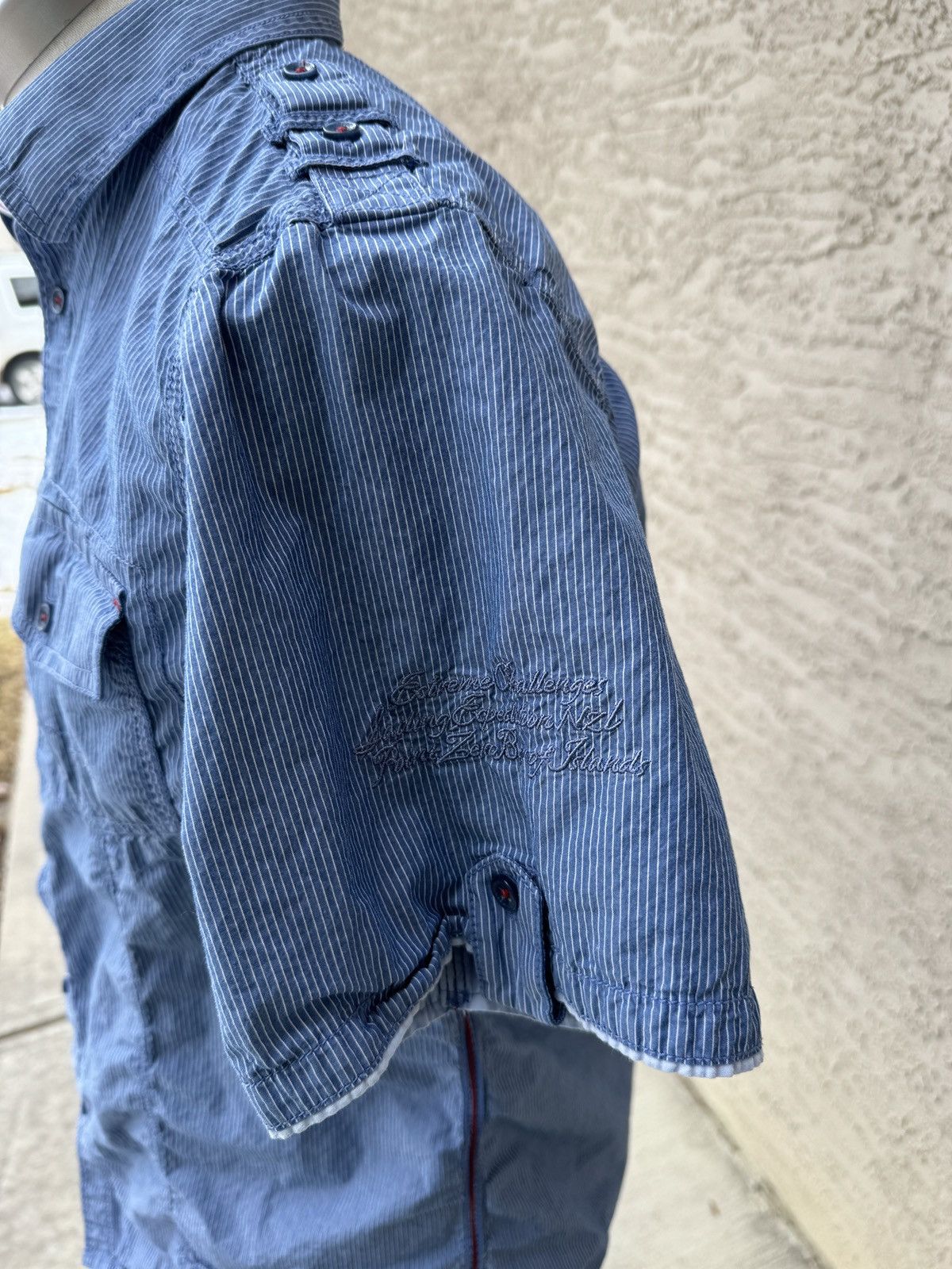Point Zero POINT ZERO “BLUE PINSTRIPE” SHORT SLEEVE BUTTON UP Size US L / EU 52-54 / 3 - 4 Thumbnail