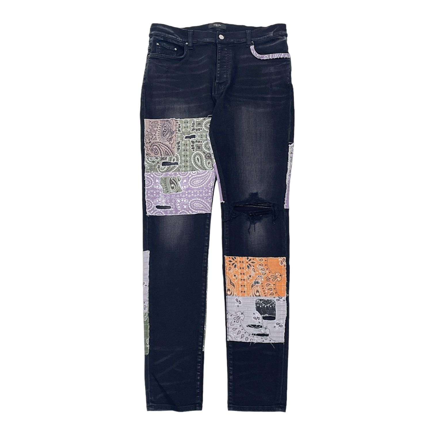 image of Amiri Bandana Art Patch Jeans Aged Black, Men's (Size 38)