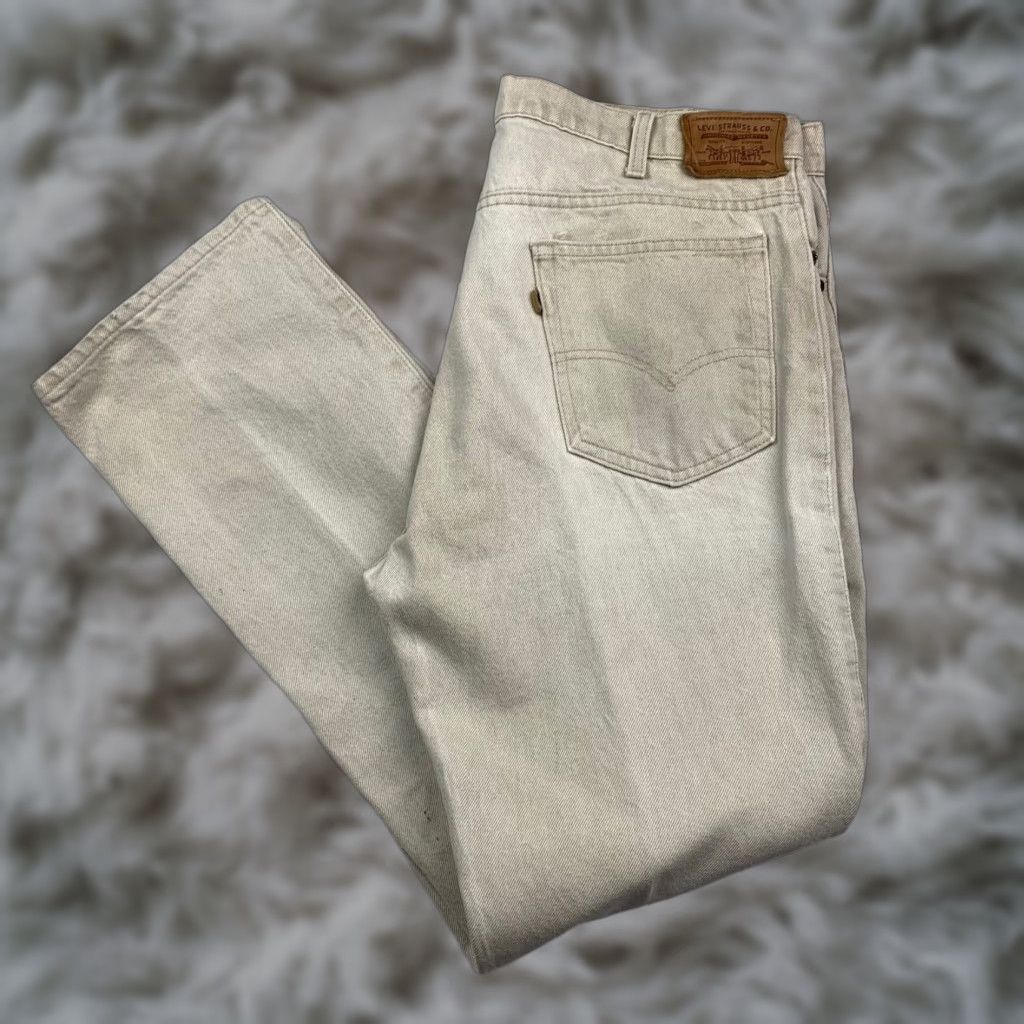 VINTAGE Levi's 555 Straight Leg Jeans Men's 38x32 Light Khaki Cotton 5-Pocket