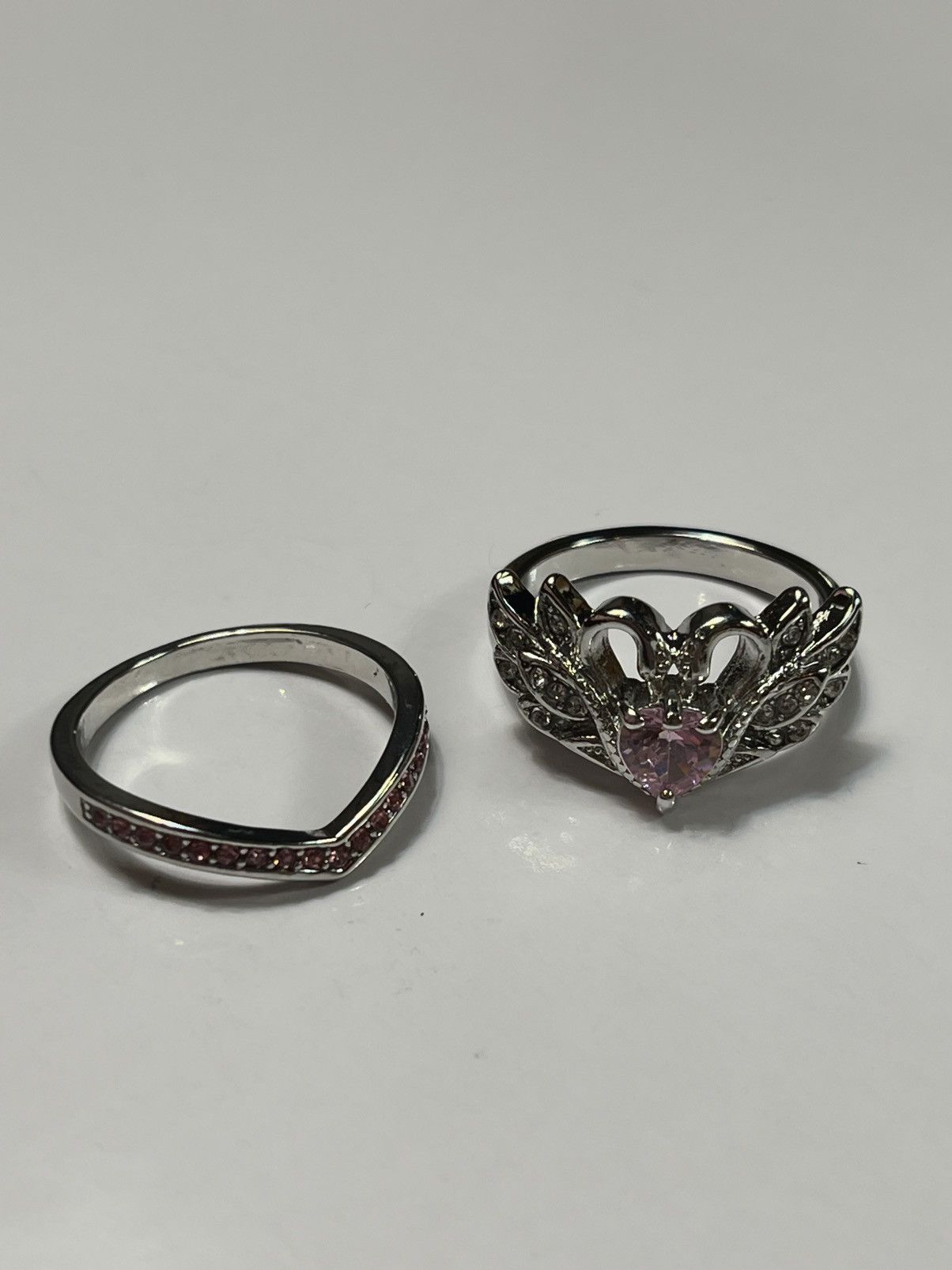 Jewelry Romantic Swan Crown Ring Set – Silver & Pink Gemstones Size ONE SIZE - 10 Thumbnail