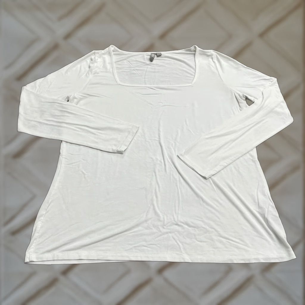 Asos ASOS Shirt Womens 14 White Square Neck T-Shirt Long Sleeve Basic Stretch Casual Tee Size XL / US 12-14 / IT 48-50 - 1 Thumbnail