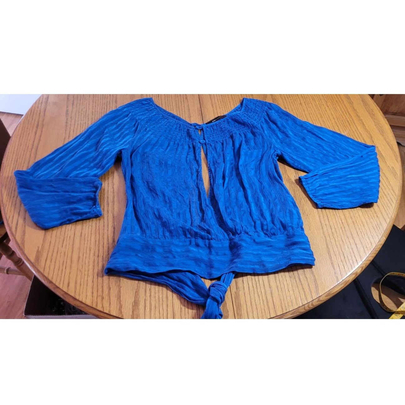 Bcbgmaxazria BCBG Maxazria Silk Top M Blue Bohemian Open Back Semi Sheer Size M / US 6-8 / IT 42-44 - 6 Thumbnail