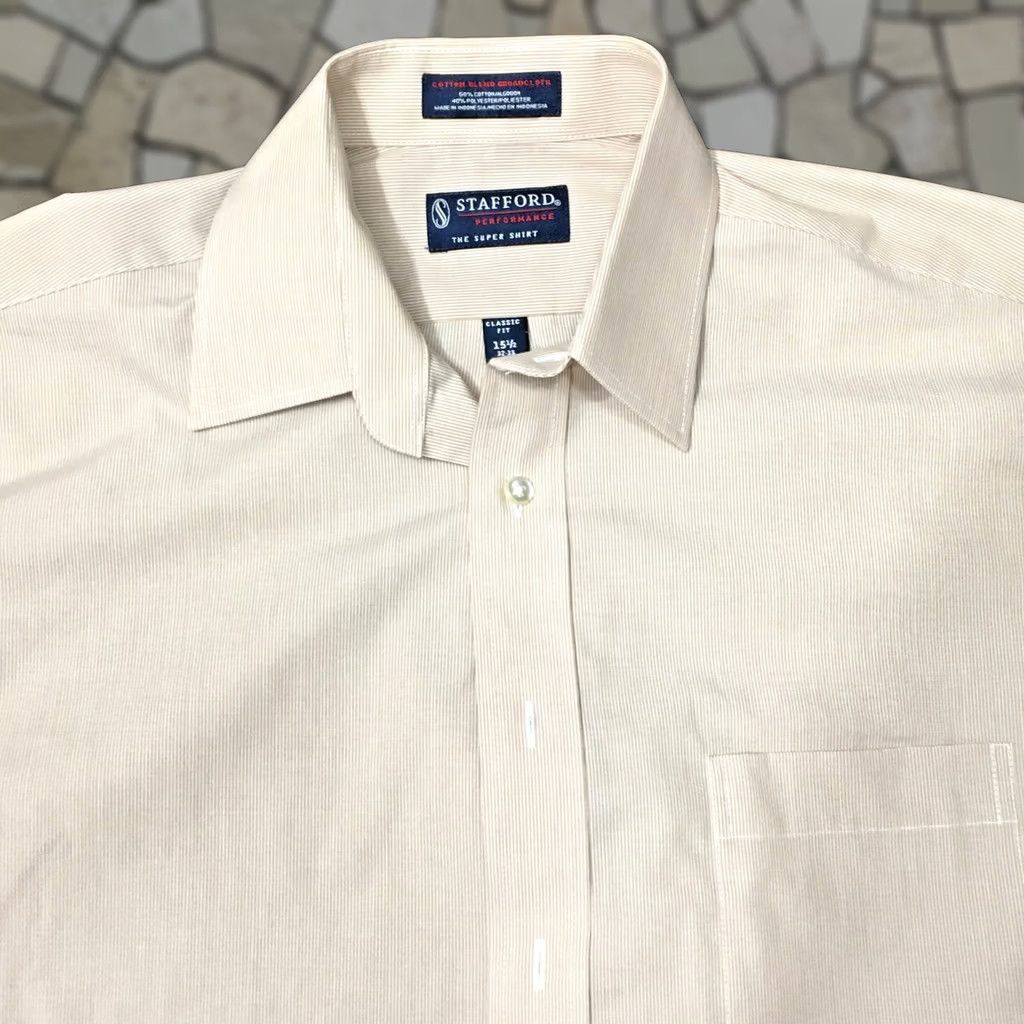 Stafford Stafford performance Shirt Mens 15.5 33 Beige Wrinkle Free Button Excellent Size US L / EU 52-54 / 3 - 1 Thumbnail