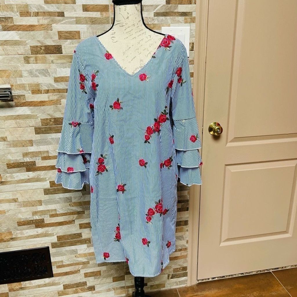 Other MAXSPORT LA Floral embroidered pinstripe dress ruffles M Size M / US 6-8 / IT 42-44 - 3 Thumbnail