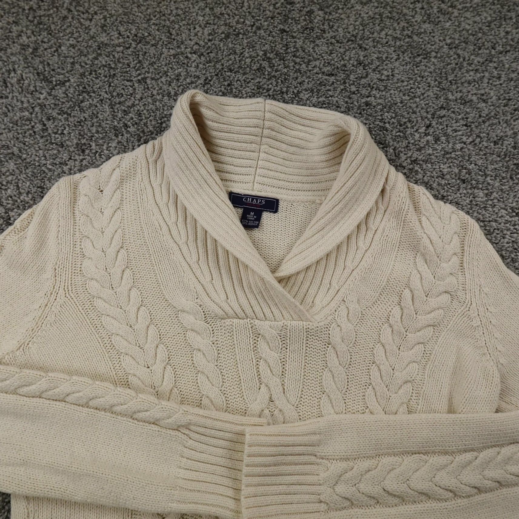 Chaps Chaps Sweater Womens M Beige Shawl Collar Chunky Cable Knit Pullover Fisherman Shirt? Size M / US 6-8 / IT 42-44 - 3 Thumbnail