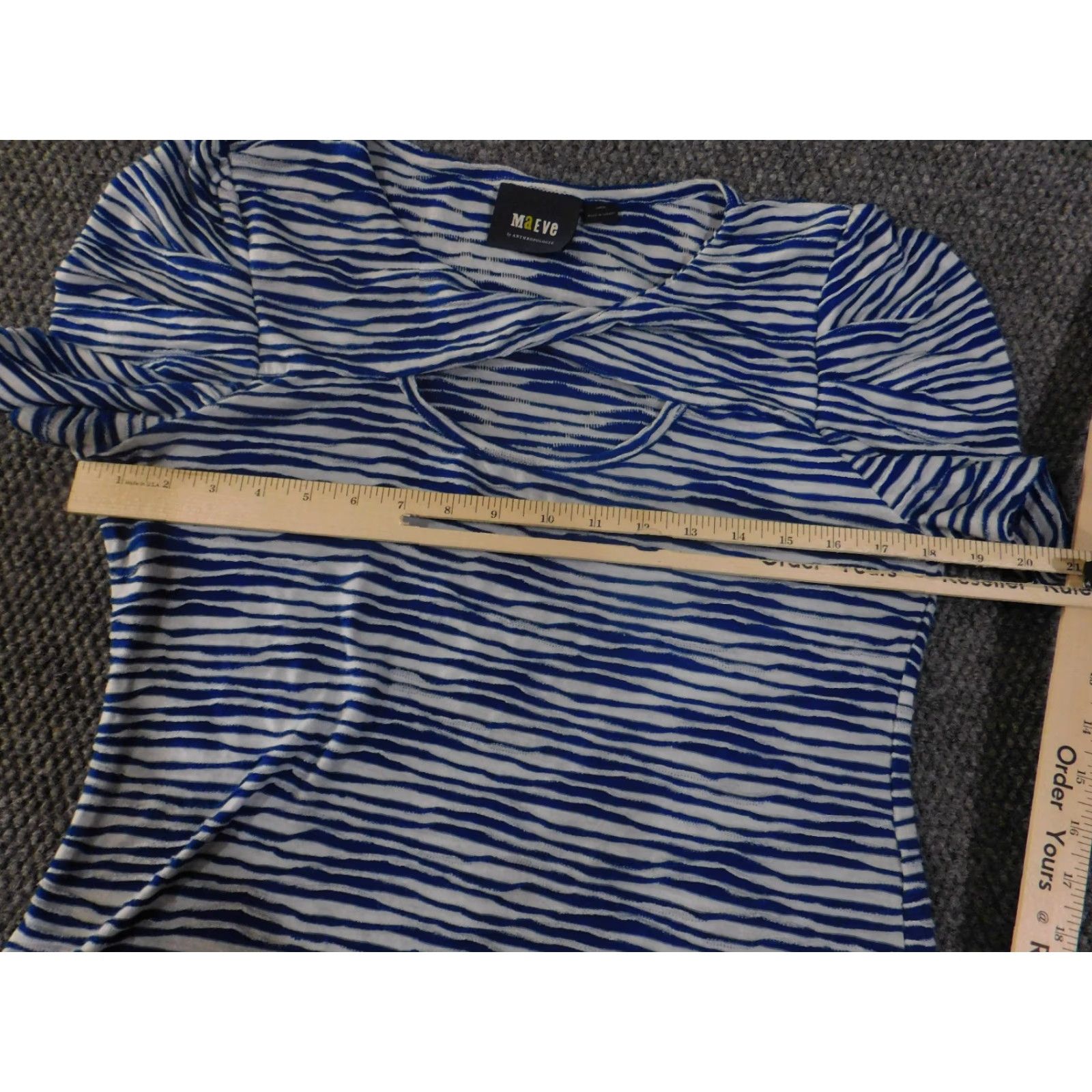 Vintage Maeve Shirt Womens Large Blue Geometric Puff Sleeve Short Sleeve V-Neck Button-Up Casual Spring Summer Womens L Blue Geometric Size L / US 10 / IT 46 - 6 Thumbnail