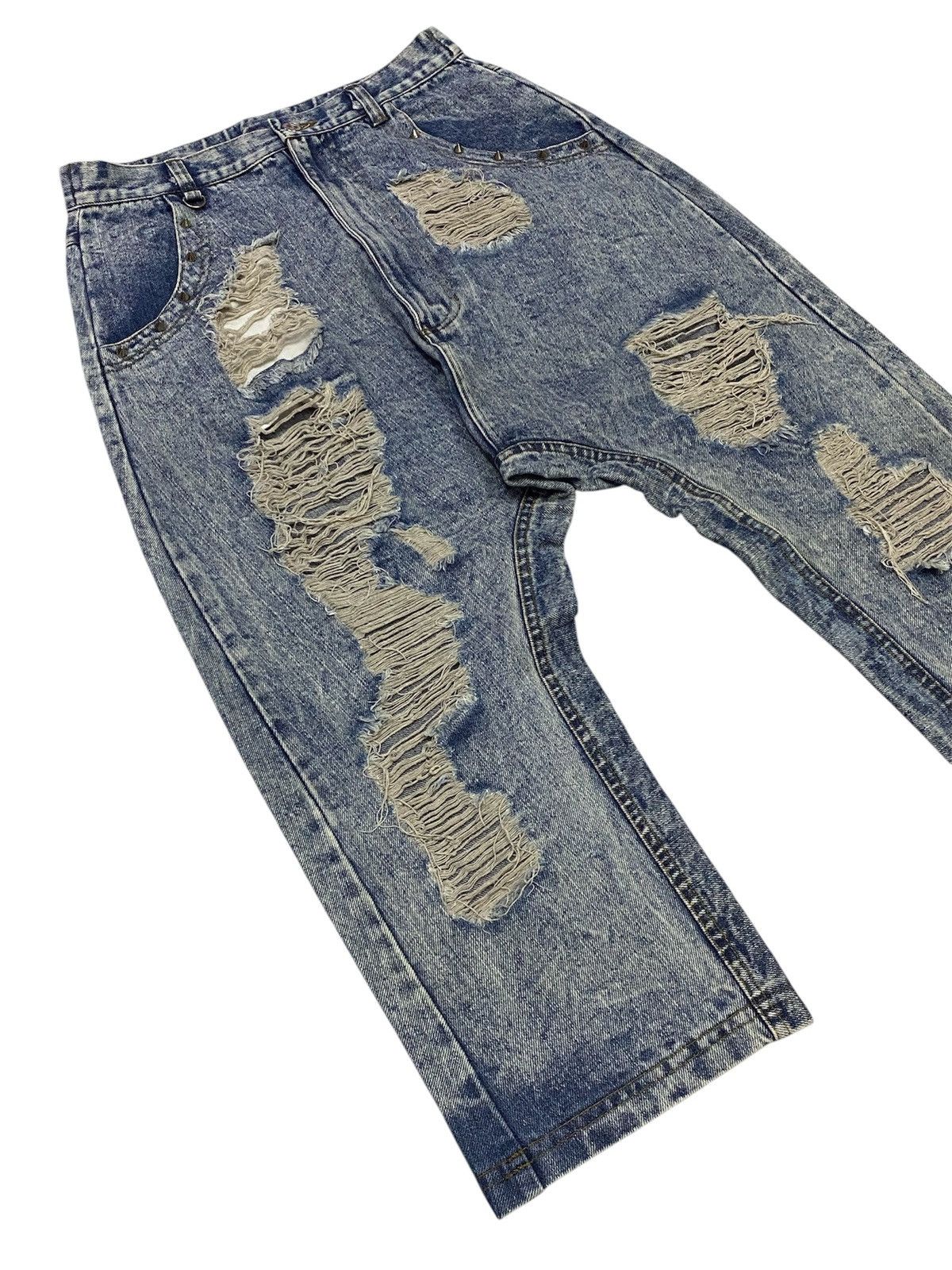 Japanese Brand Super Lovers Ripped Distressed Drop Crotch Baggy Jeans Size 28" / US 6 / IT 42 - 19 Thumbnail