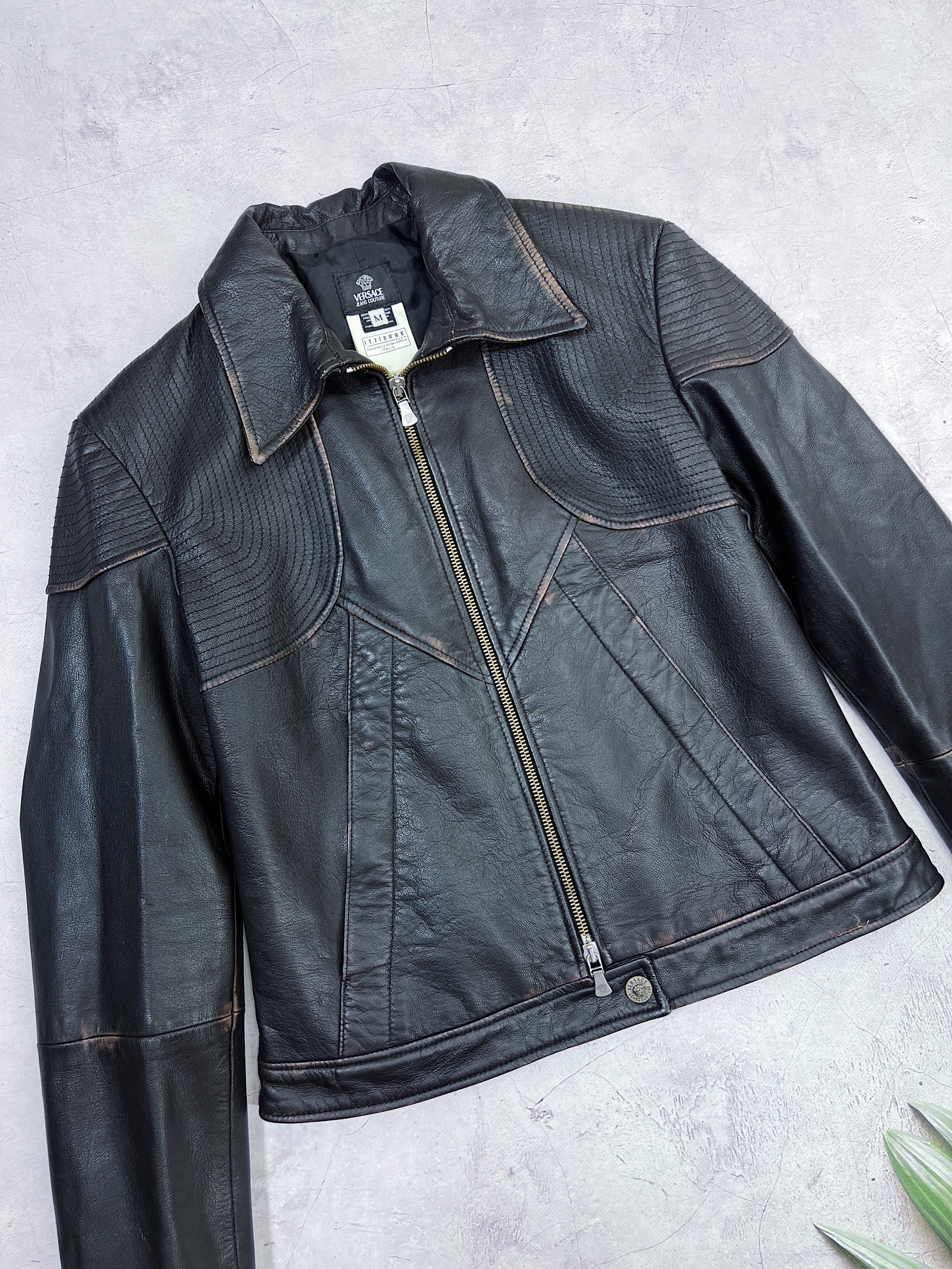 Versace × Versace Jeans Couture × Vintage Versace Jeans Couture Leather Jacket Distressed Design Size M / US 6-8 / IT 42-44 - 10 Thumbnail