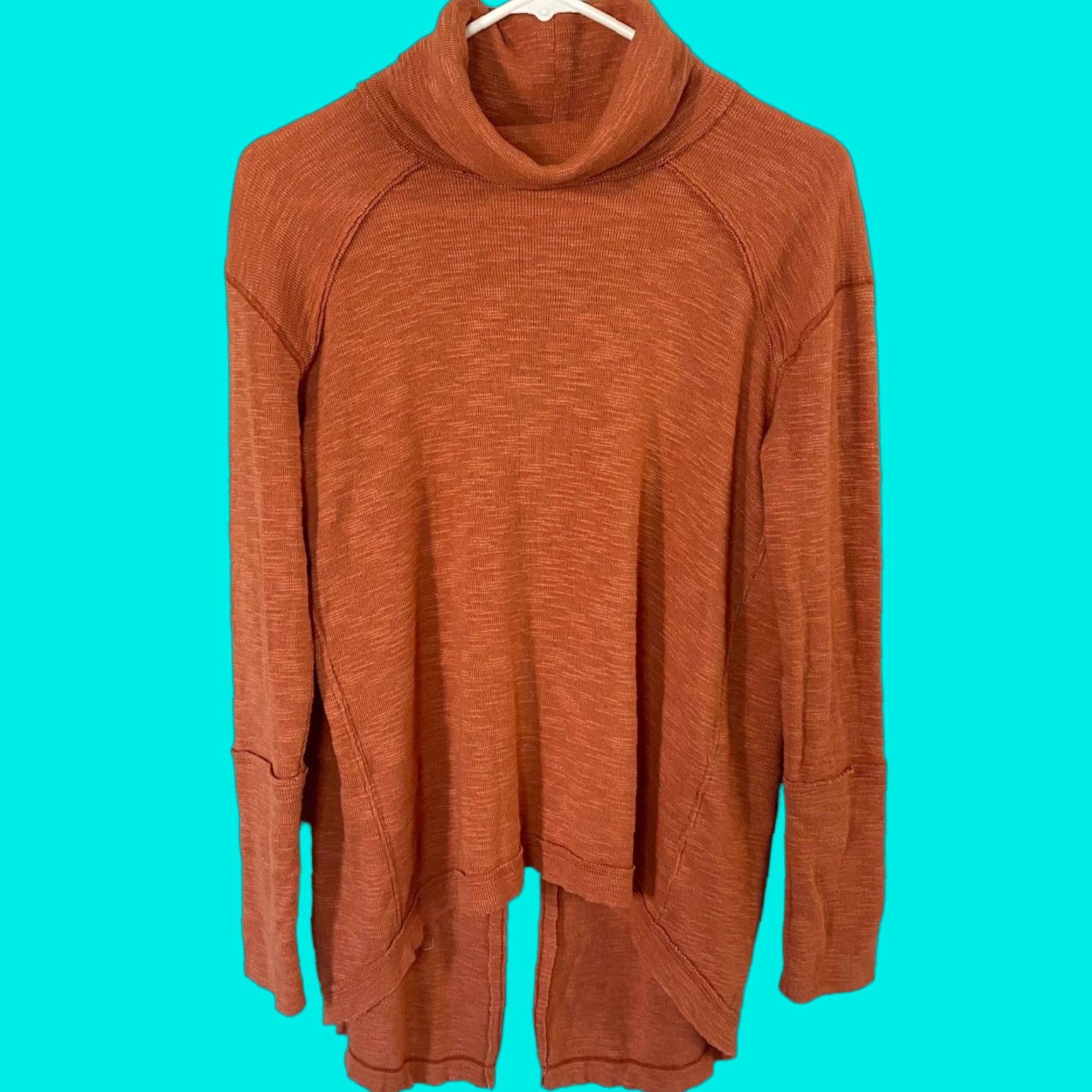 Free People We The Free Sienna Split Back Orange Turtleneck Womens Small Long Sleeve Blouse Size S / US 4 / IT 40 - 1 Thumbnail