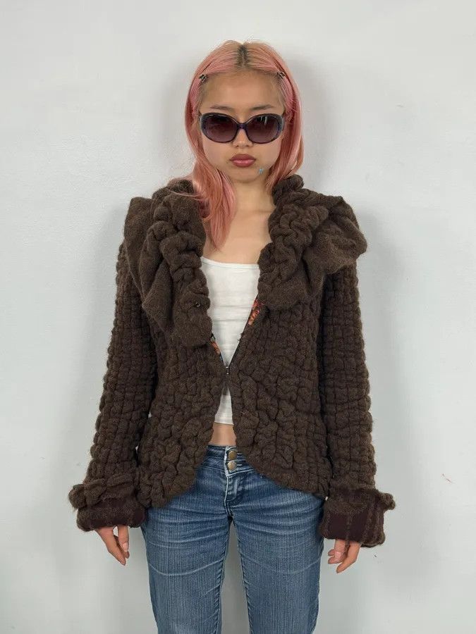 Roberto Cavalli 2000s Roberto Cavalli Brown Puffy Textured Cardigan Size S / US 4 / IT 40 - 1 Thumbnail