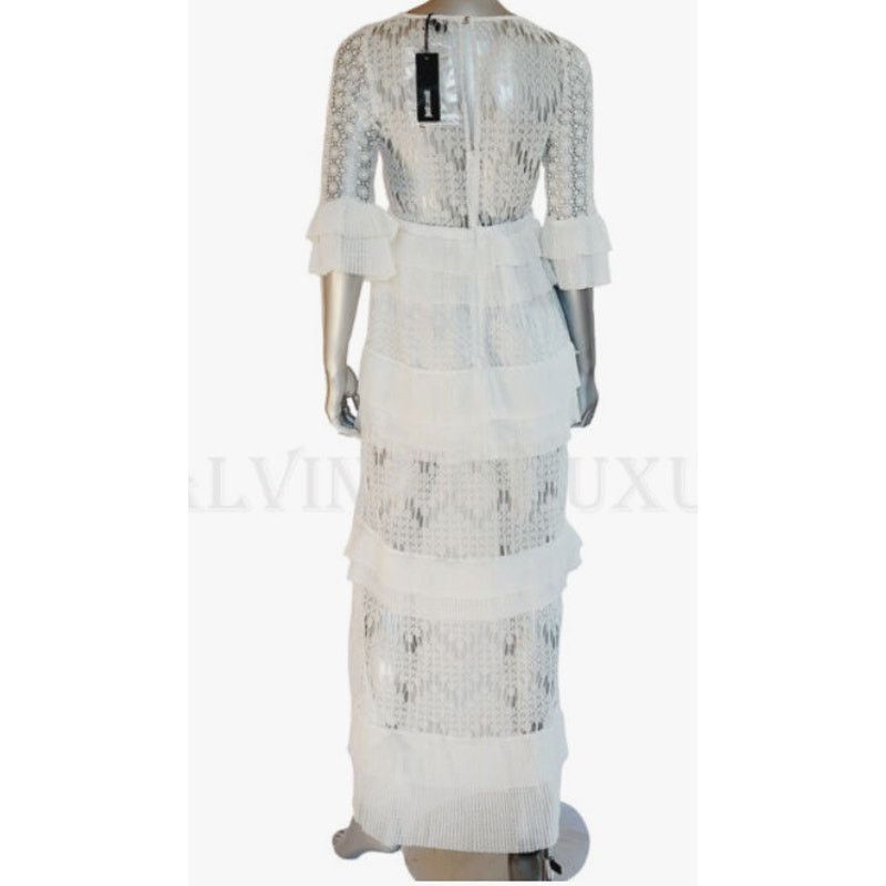 Just Cavalli Just Cavalli Dress White Lace Gown Pleated Flounce Size M / US 6-8 / IT 42-44 - 2 Thumbnail