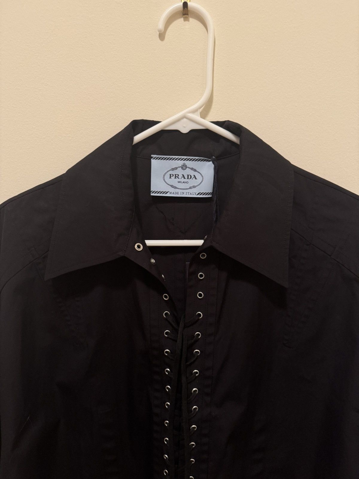 Prada Cotton Poplin Lace Up Shirt