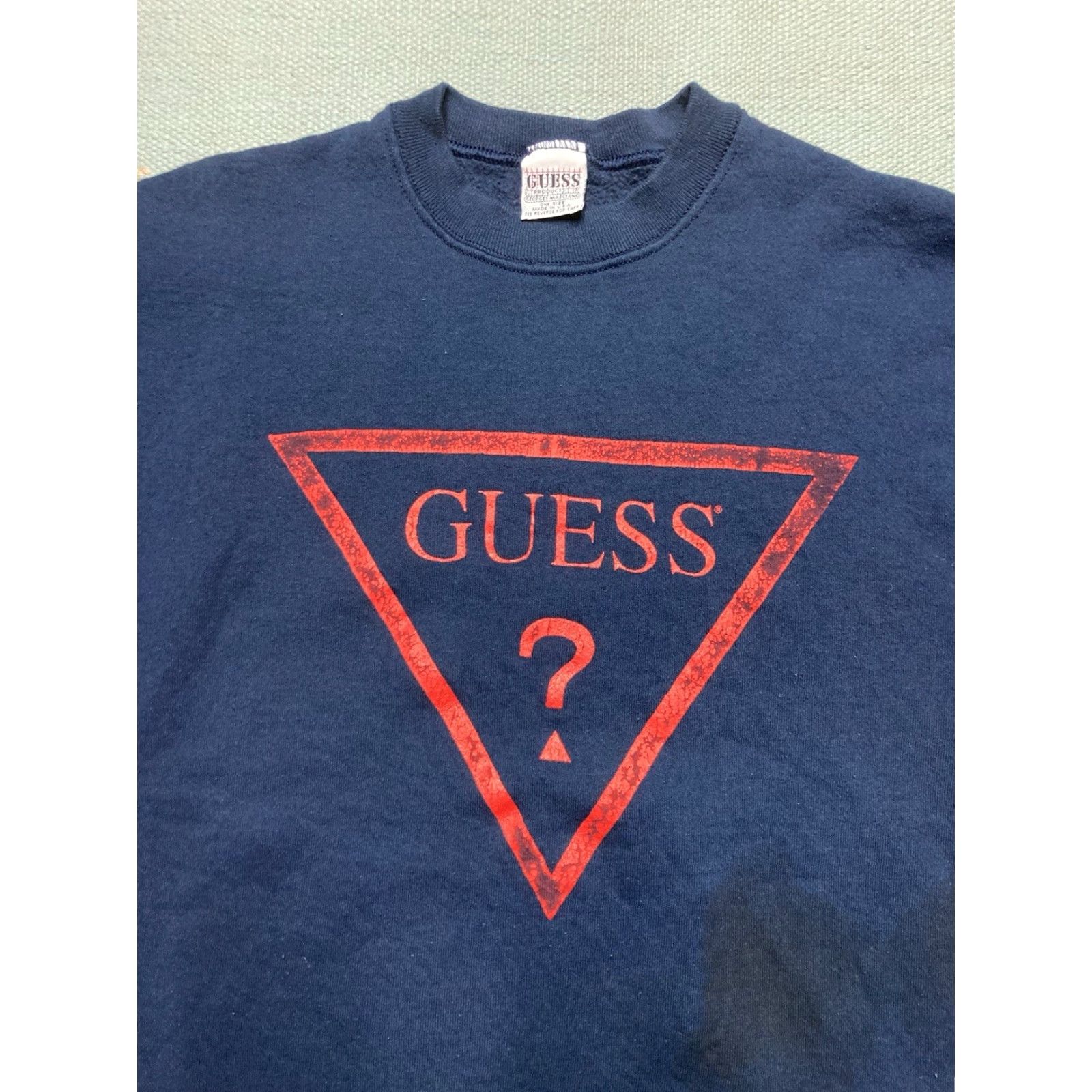 Guess VINTAGE 90s GUES SLOGO CREWNECK SWEATSHIRT BLUE NAVY XL MEN Logo Pullover Stained Made in USA Size US XL / EU 56 / 4 - 2 Thumbnail