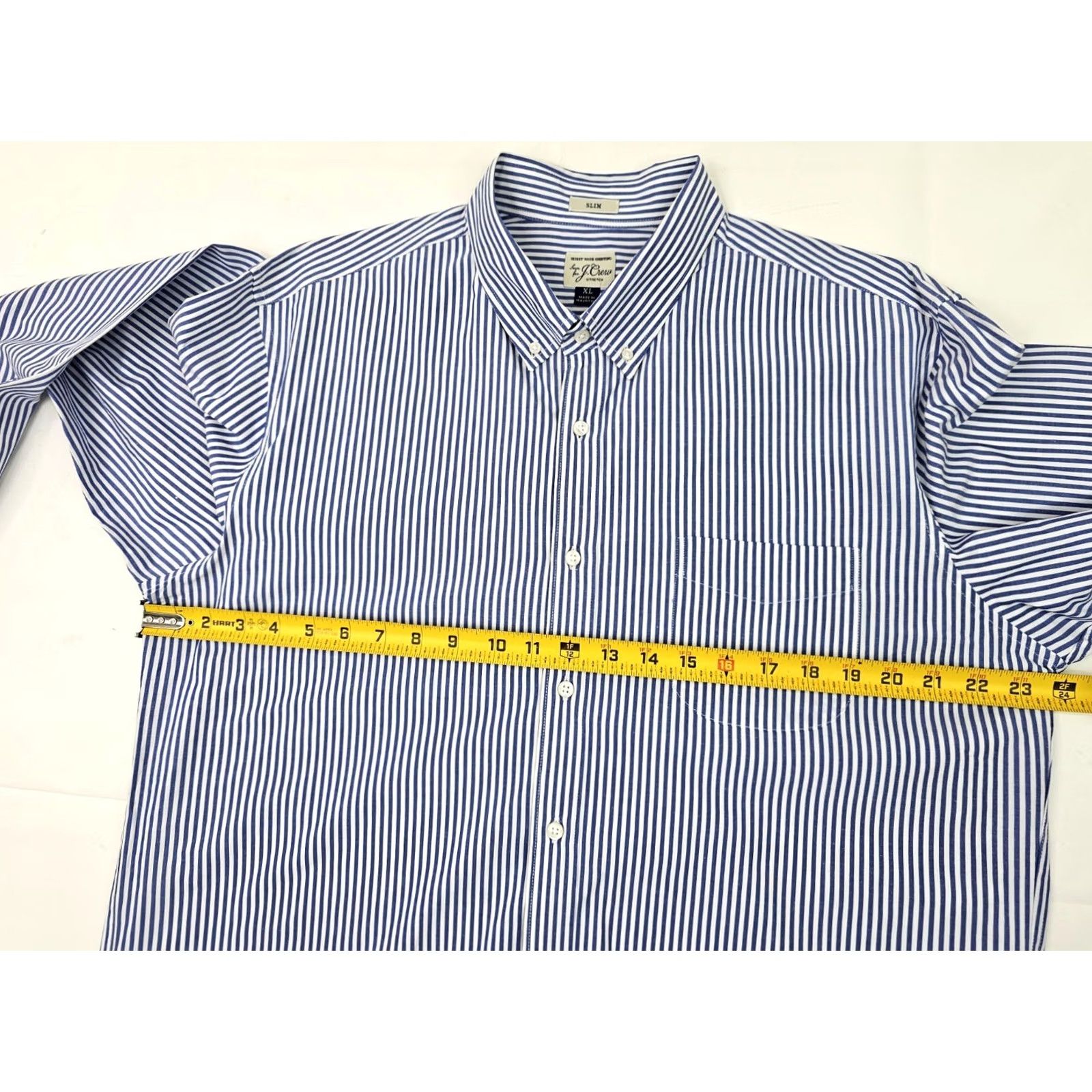J.Crew J.CREW Slim Fit Shirt Men XL – Vertical Blue Pinstripe – Button-Up, Striped, Classic, Preppy, Secret Wash Shirting, Cotton, 48 in Chest, White? Blue Size US XL / EU 56 / 4 - 6 Thumbnail