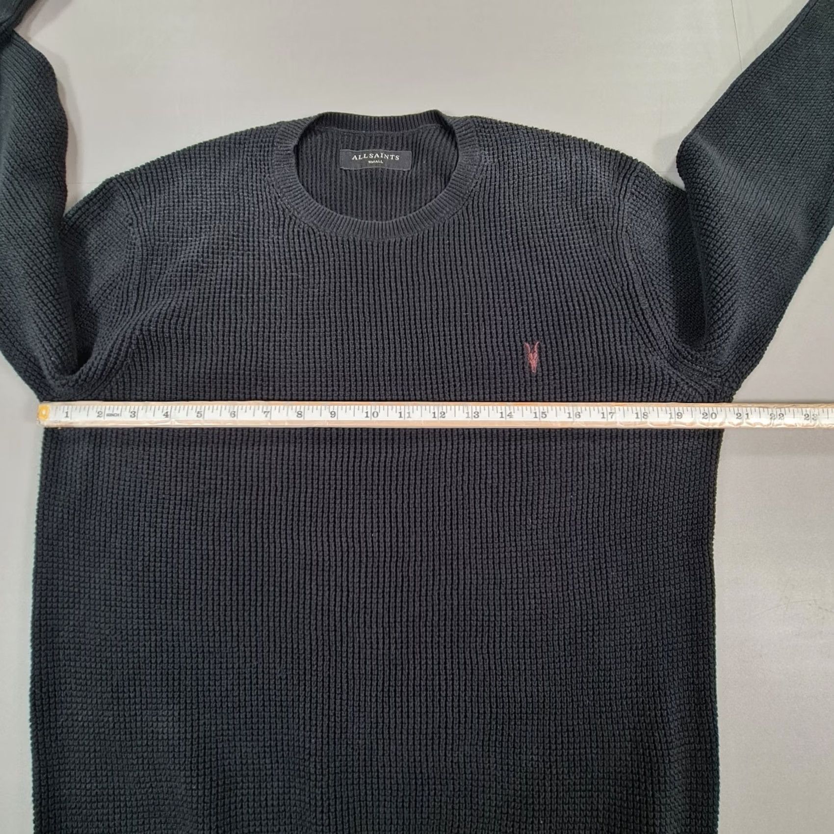 Allsaints AllSaints Mens Jumper Black Small Waffle Knit Cotton Trias Crew Sweater Pullover Size US S / EU 44-46 / 1 - 4 Thumbnail