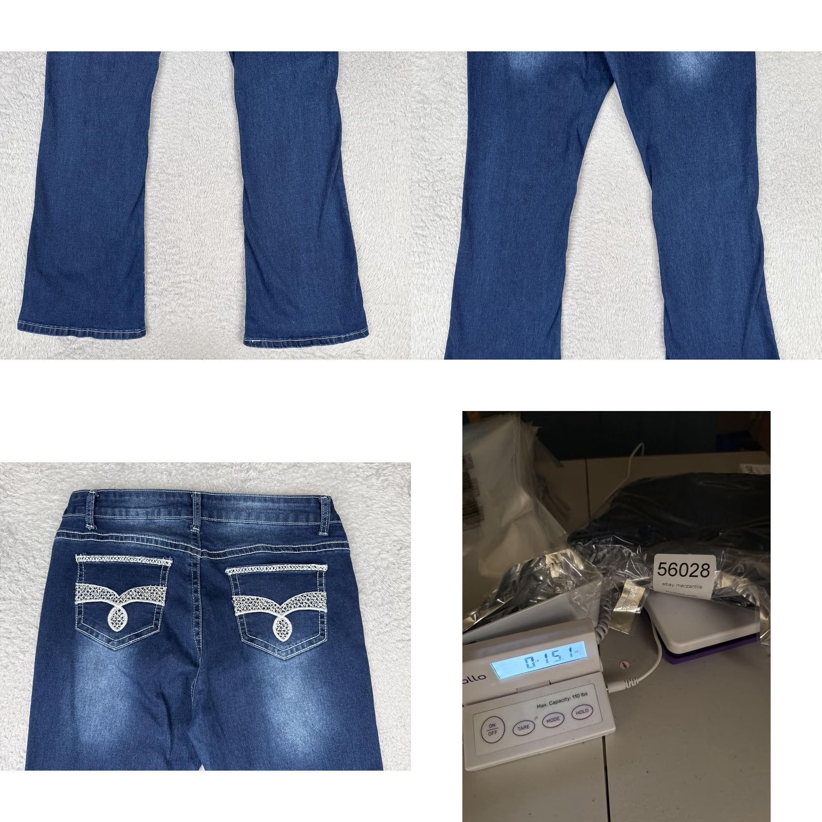 Vintage Bamboo Jeans Juniors 13 Blue Medium Wash Mid Rise Flare Crochet 30x30 Denim Size 34" / US 12 / IT 48 - 10 Thumbnail