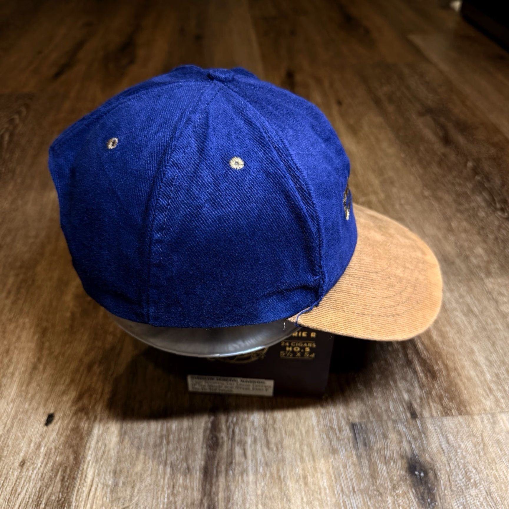 Vintage VINTAGE General Motors Company GMC Snapback Hat Navy Blue Suede Brown Tan 80s Swingster Men One Size Blue Car Dad Snapback Hats Mens Size ONE SIZE - 4 Thumbnail