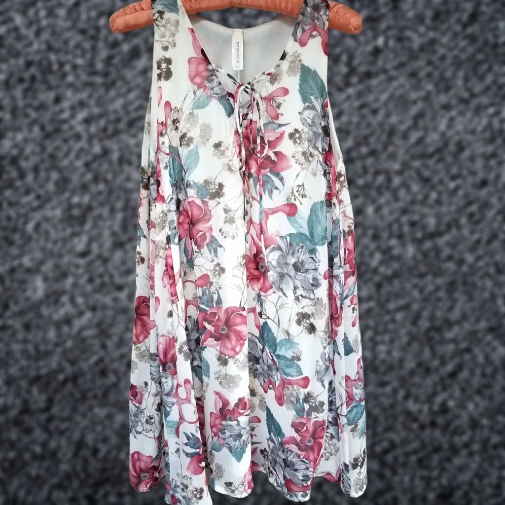 Vintage Peppermint Women Floral Lace Up Tunic Top Mini Dress Large Sleeveless Lined Boho Size L / US 10 / IT 46 - 1 Thumbnail