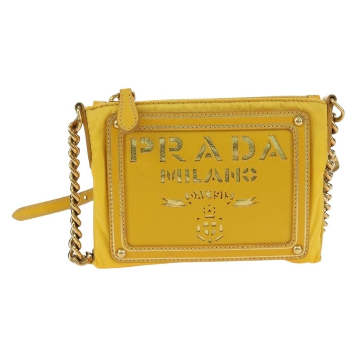 Prada Prada Nylon Leather Chain Shoulder Bag Yellow Gold Size ONE SIZE - 1 Thumbnail