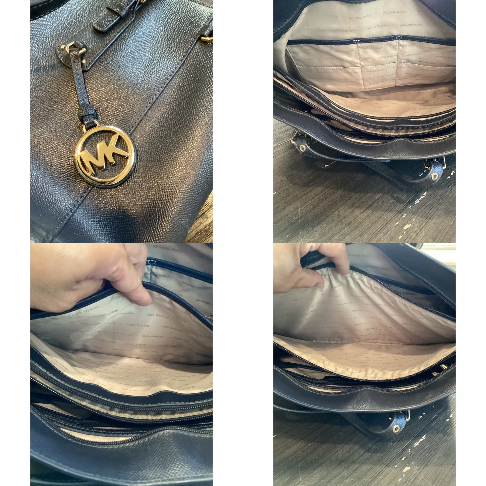 Michael Kors Michael Kors Voyager Medium Crossgrain Leather Tote Shoulder Bag Black 100% Authentic Women Tote Zipper Closure Gold Hardware Designer Handbag Size ONE SIZE - 8 Thumbnail
